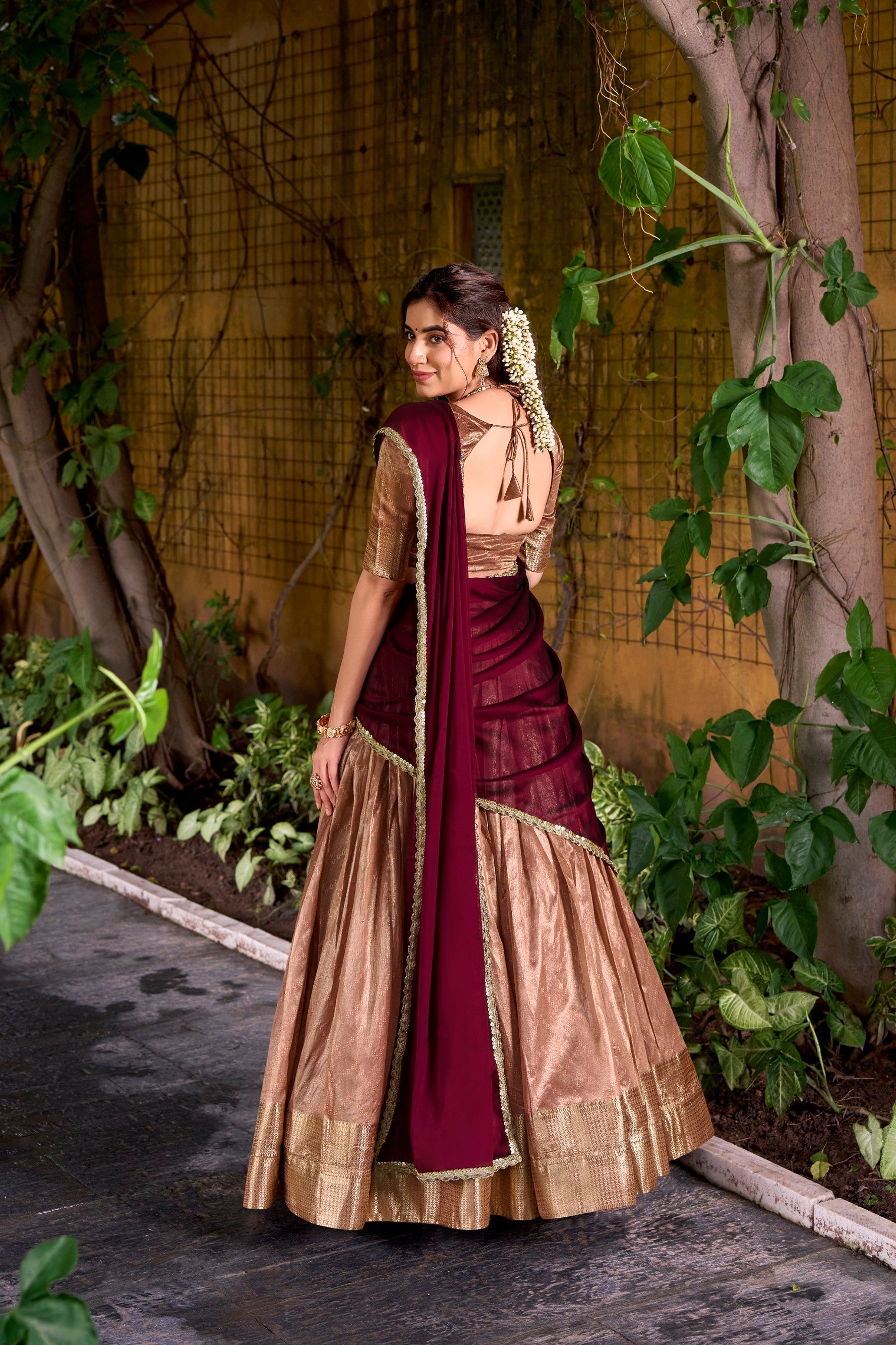 Lorenvalley Fashion Peach Dupion Silk Zari Weaving Work Lehenga Choli with Dupatta 