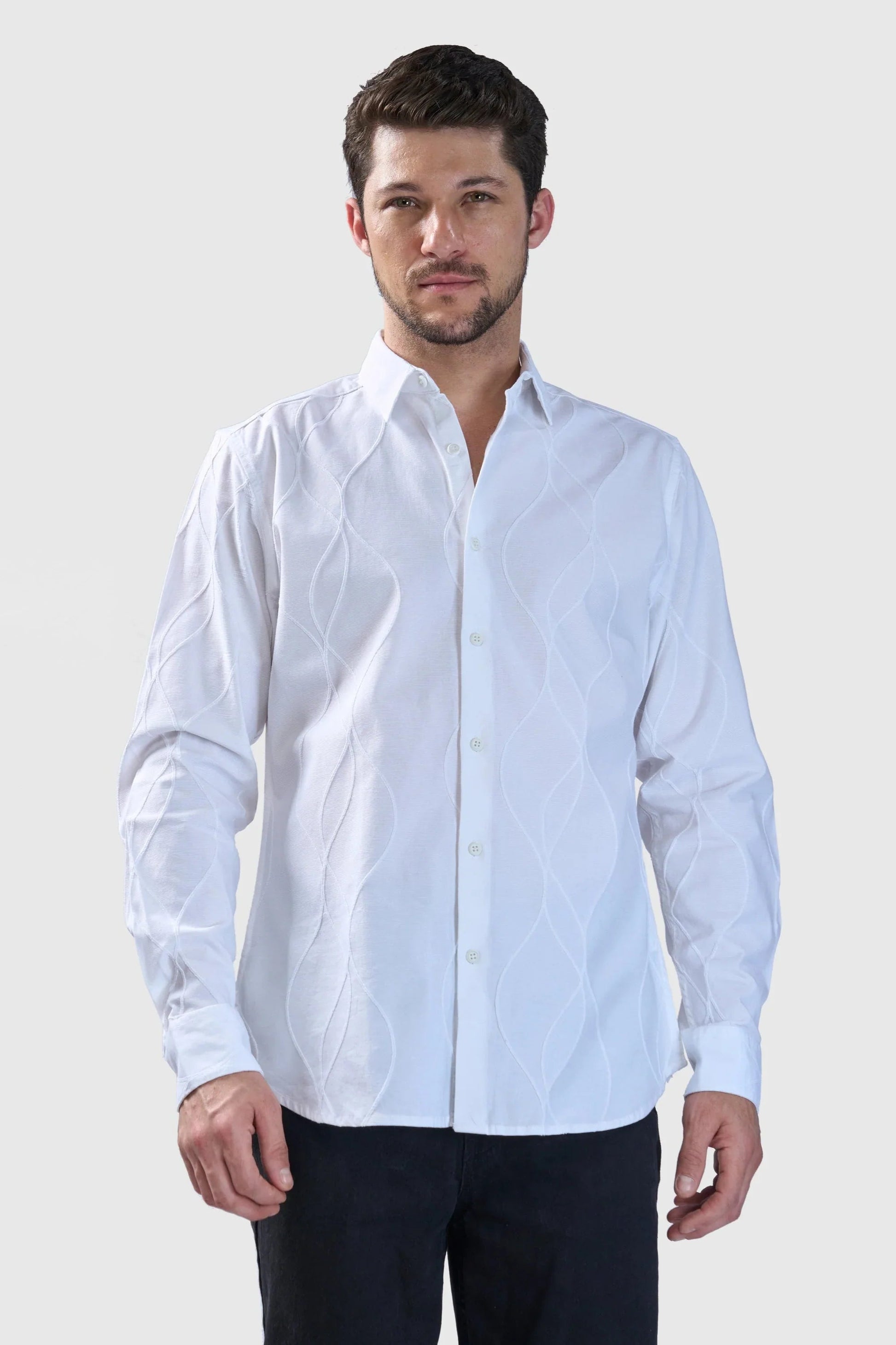 Xkind White Embroidery Full Sleeve Shirt 