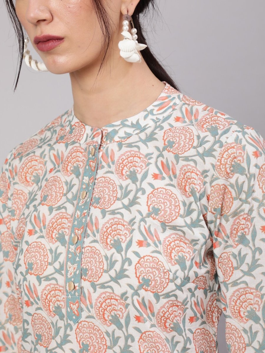 Aks Floral Printed Pure Cotton Kurta With Trousers