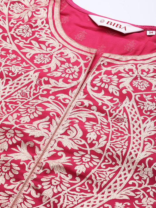 Biba Women Fuchsia & Gold-Toned Ethnic Motifs Kurta - Grab2buy