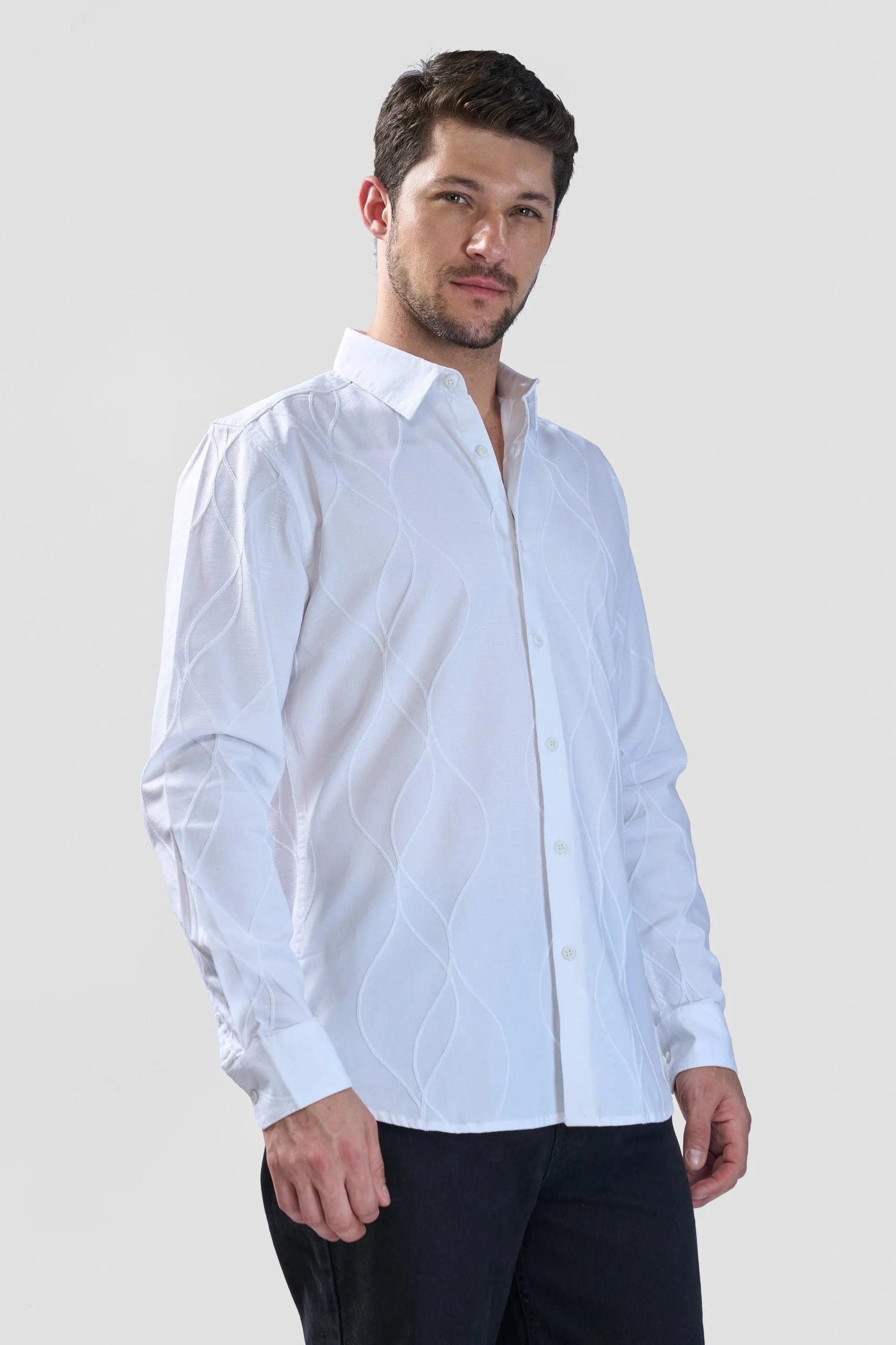 Xkind White Embroidery Full Sleeve Shirt 