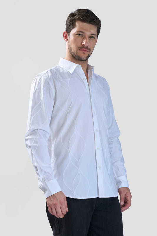 Xkind White Embroidery Full Sleeve Shirt 