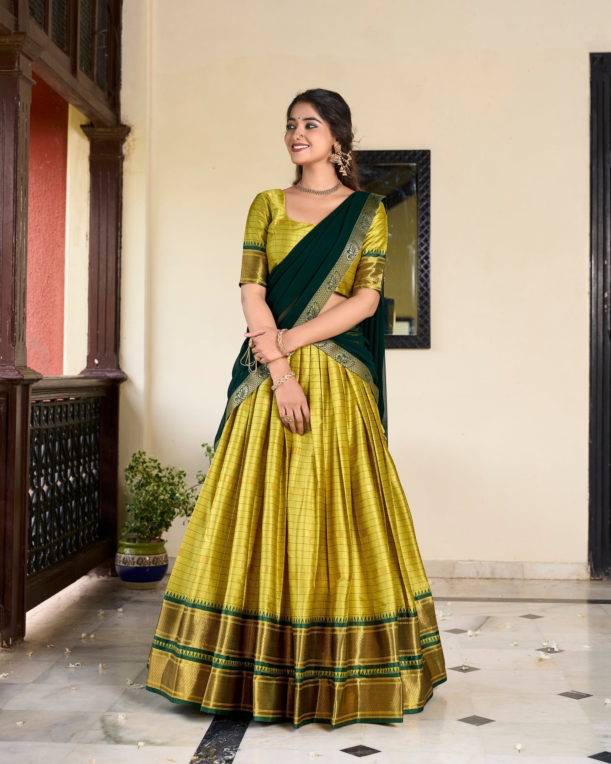Lorenvalley Green Cotton Silk Weaving Work With Paithani Concept Lehenga Choli 
