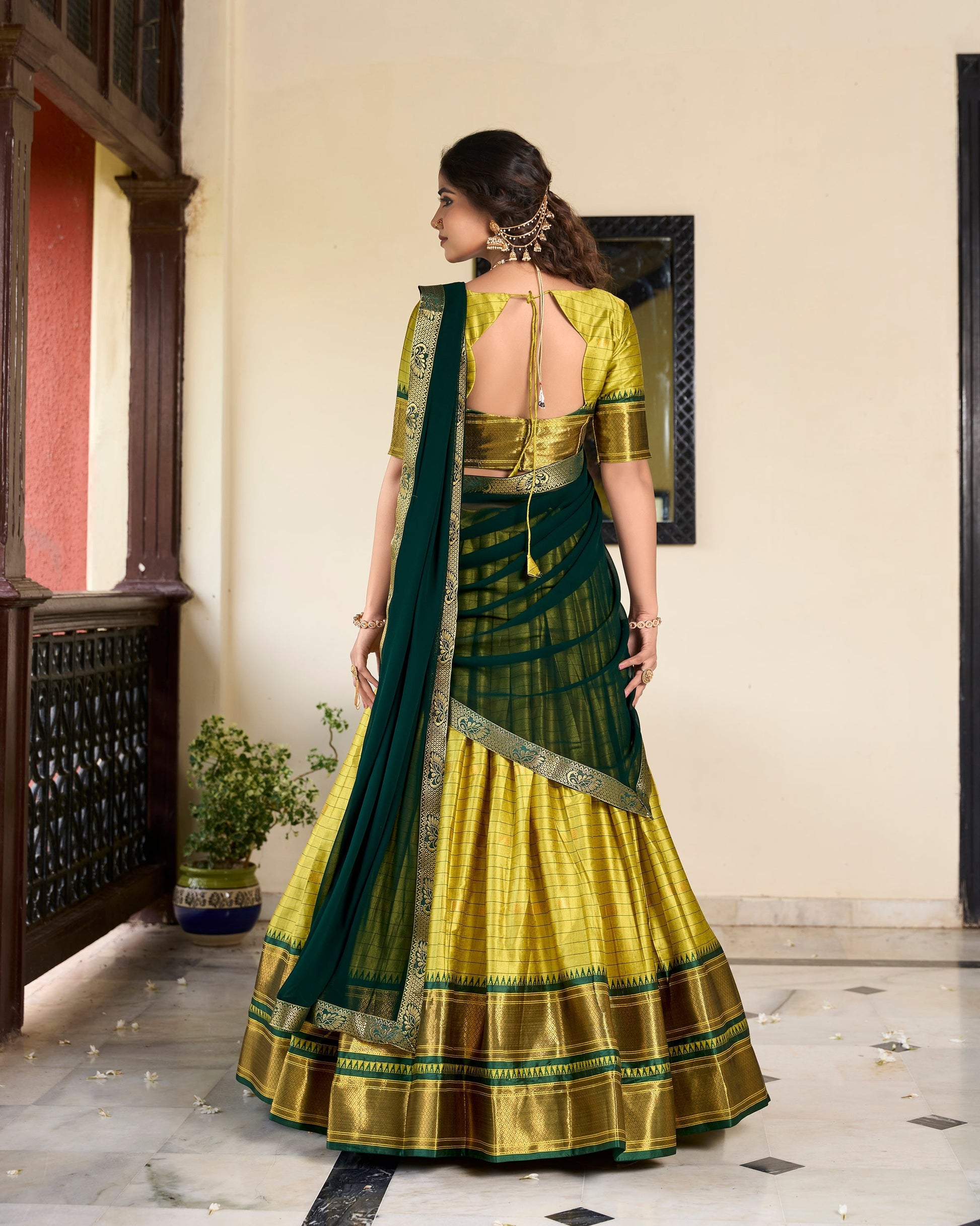 Lorenvalley Green Cotton Silk Weaving Work With Paithani Concept Lehenga Choli 
