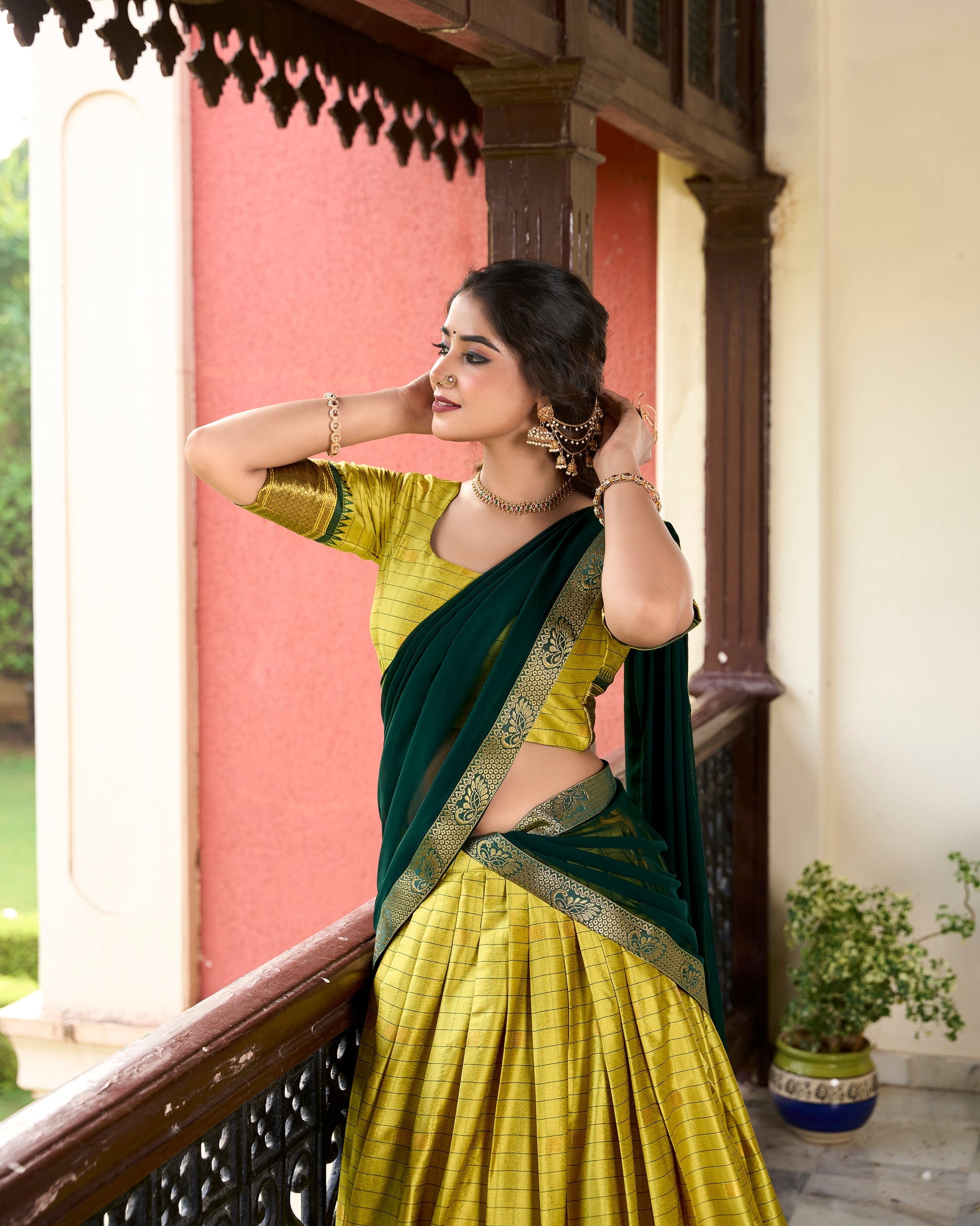 Lorenvalley Green Cotton Silk Weaving Work With Paithani Concept Lehenga Choli 