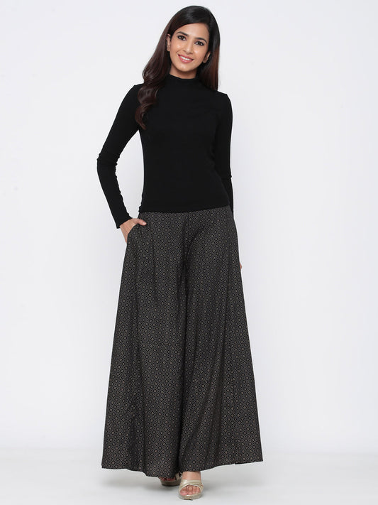 Juniper Women Black Rayon Printed Flared Palazzo - Grab2buy