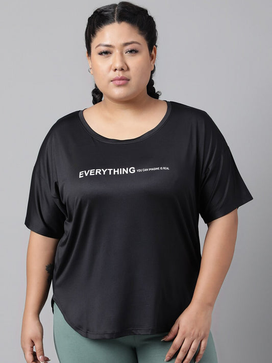 MKH Plus Size Relaxed Fit Typography Printed Drop Shoulder Sleeves Dri-Fit Sports T-shirt 
