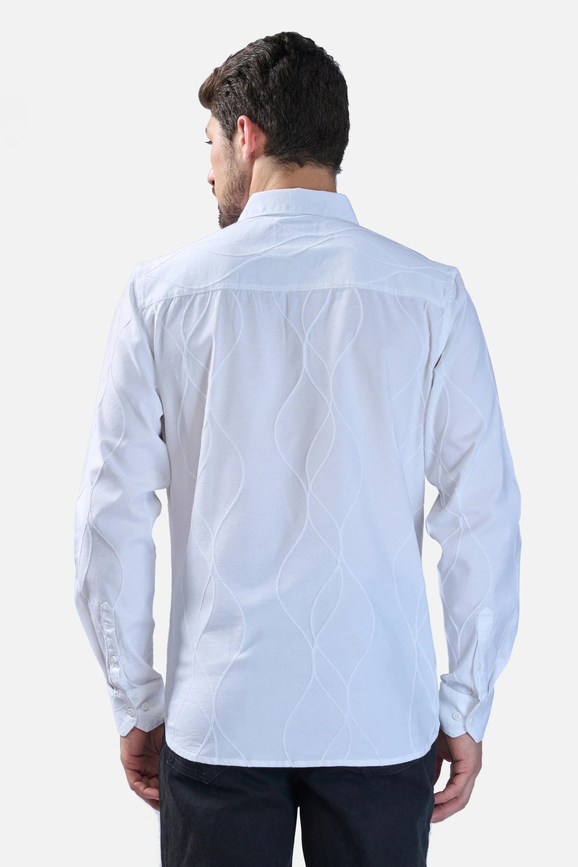 Xkind White Embroidery Full Sleeve Shirt 
