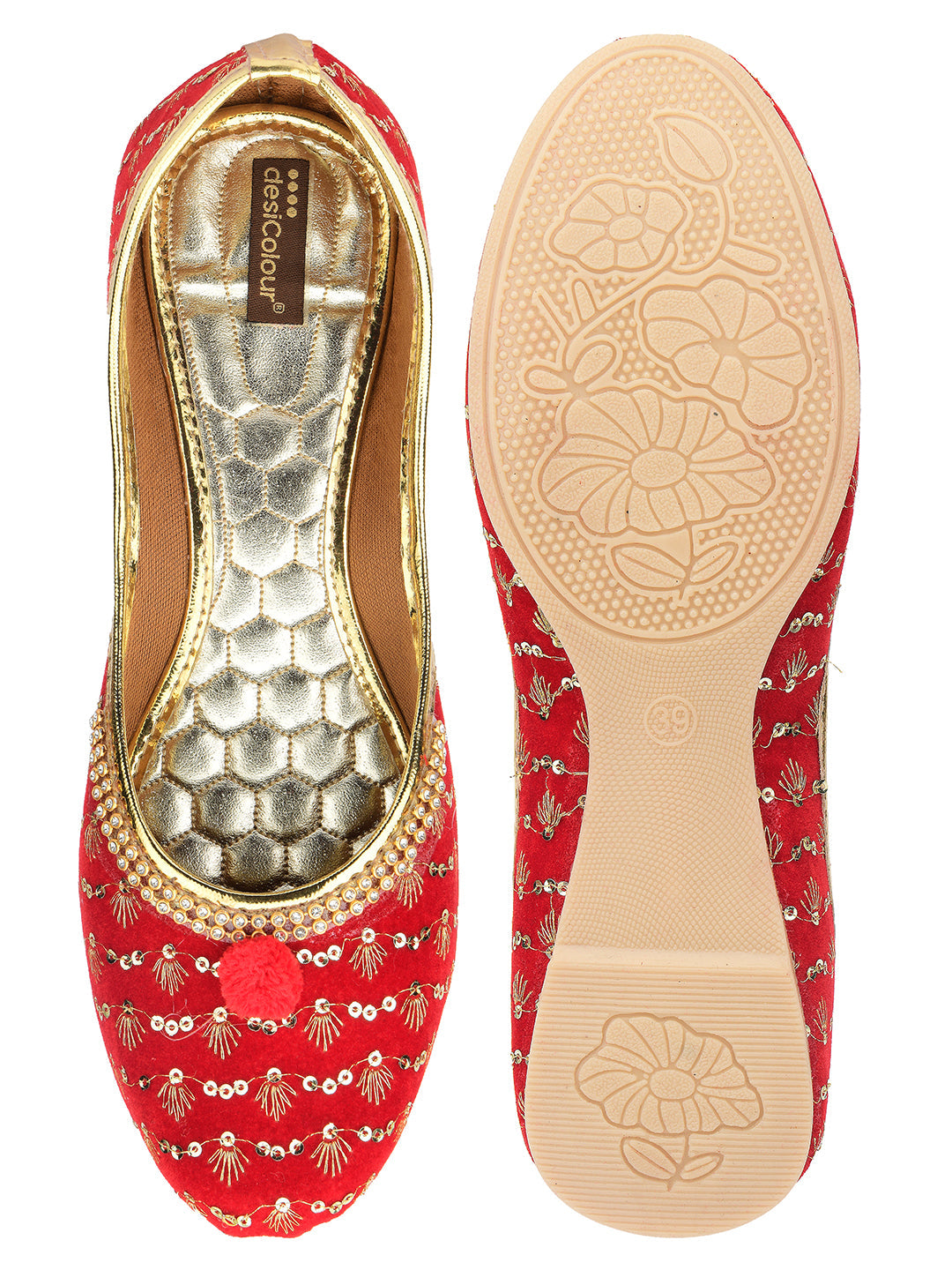 Desi Colour Women Indian Ethnic Footwear-Red Star
