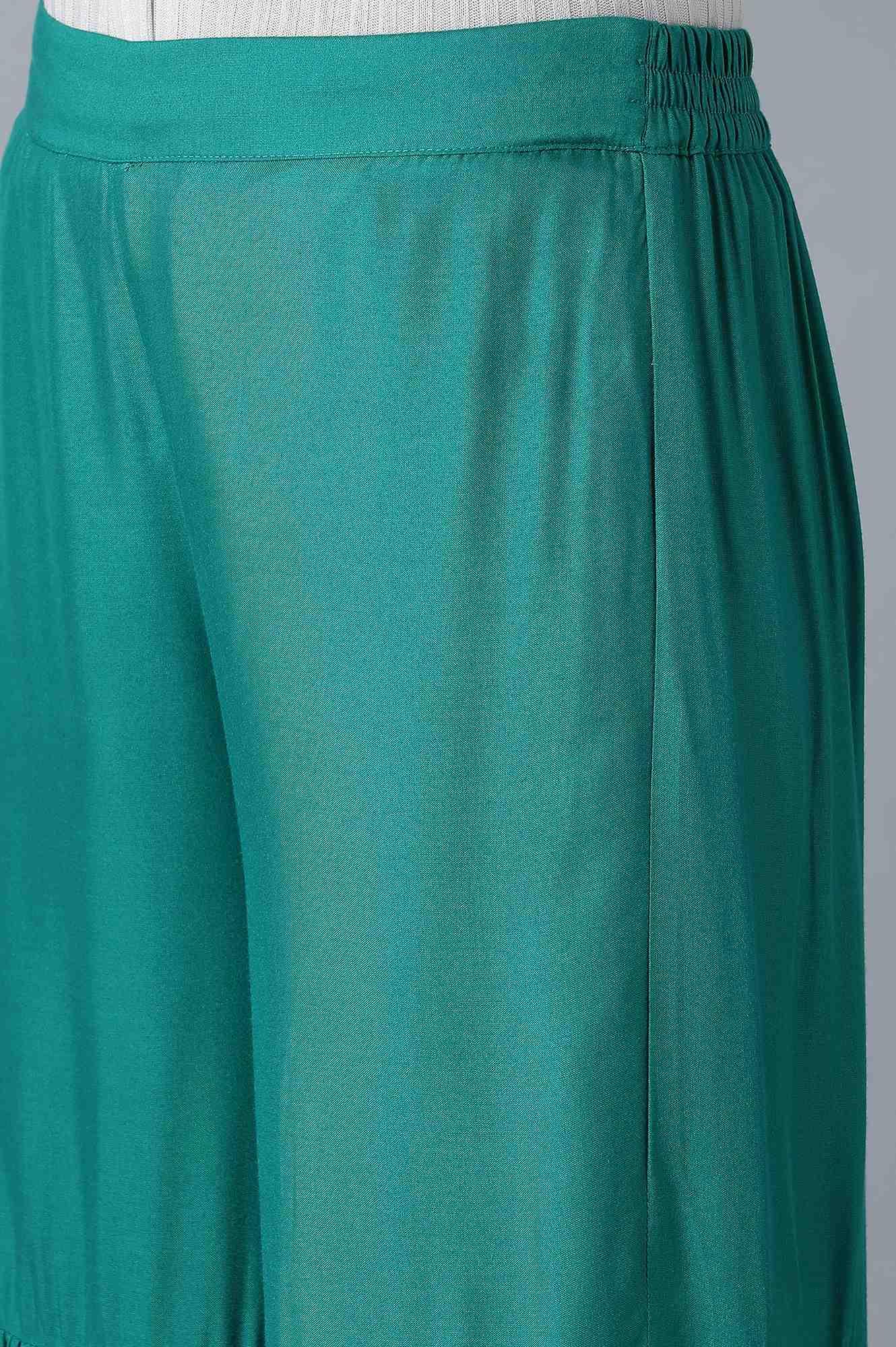 W for Woman Signature Green Embroidered kurta-Printed Sharara Set