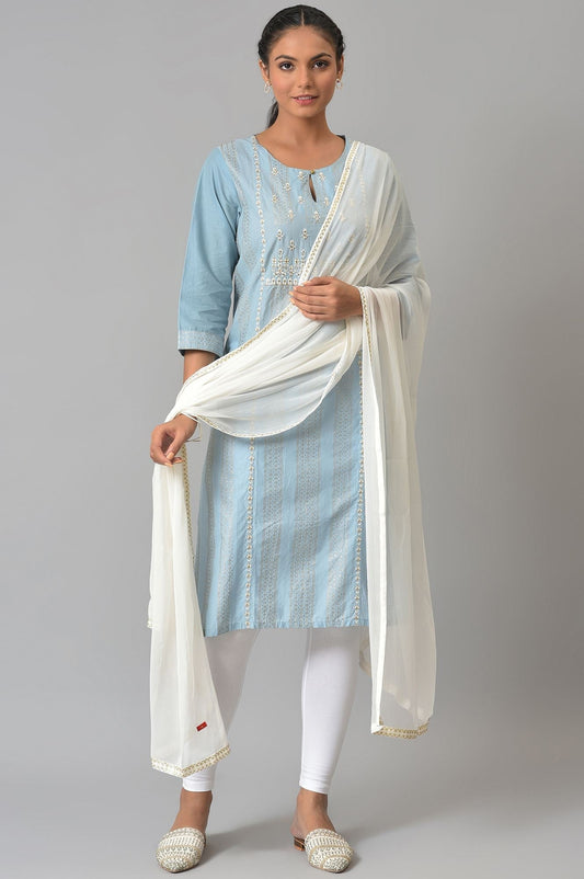 W for Woman Blue Printed Straight kurta