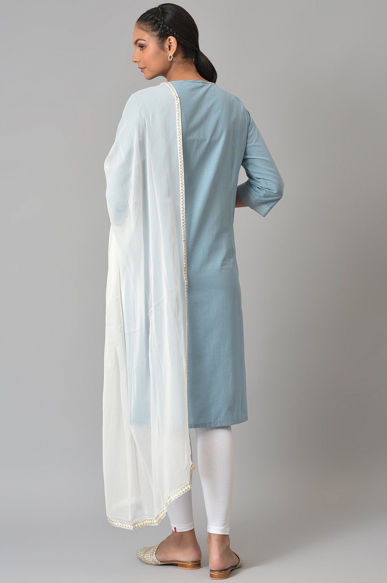 W for Woman Blue Printed Straight kurta