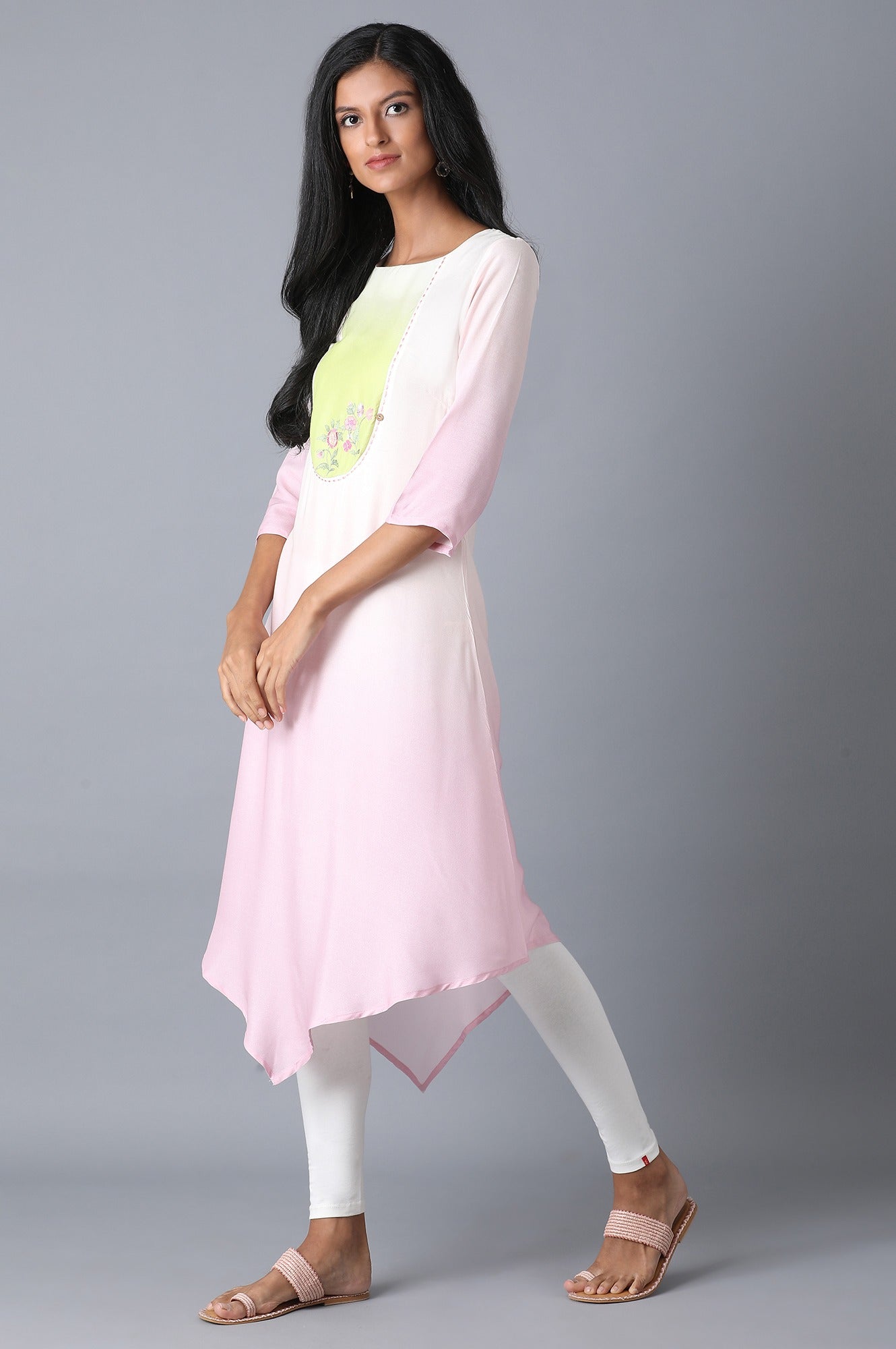 W for Woman Bubblegum Pink Asymetric kurta