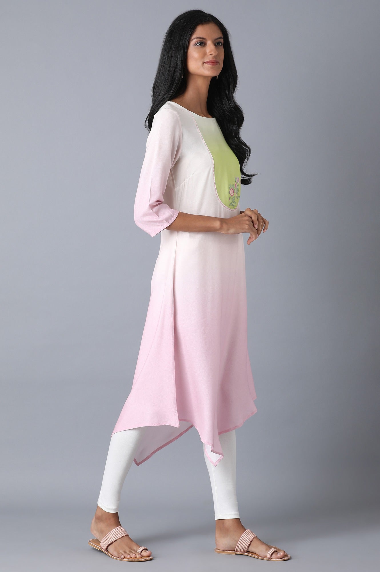 W for Woman Bubblegum Pink Asymetric kurta