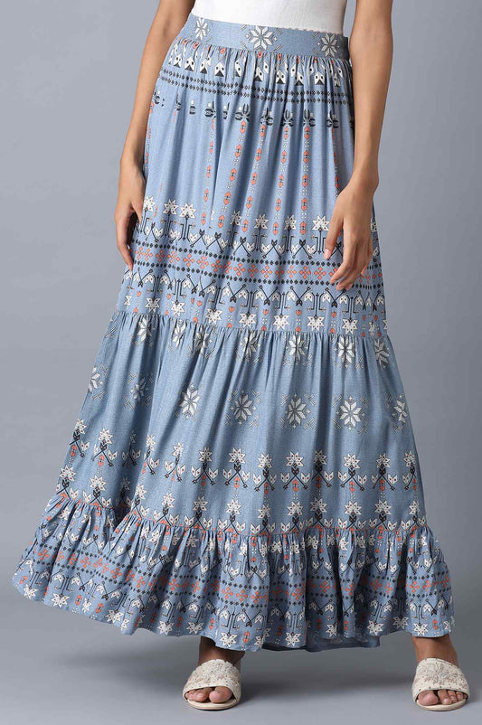 W for Woman Chambray Blue Tiered Skirt