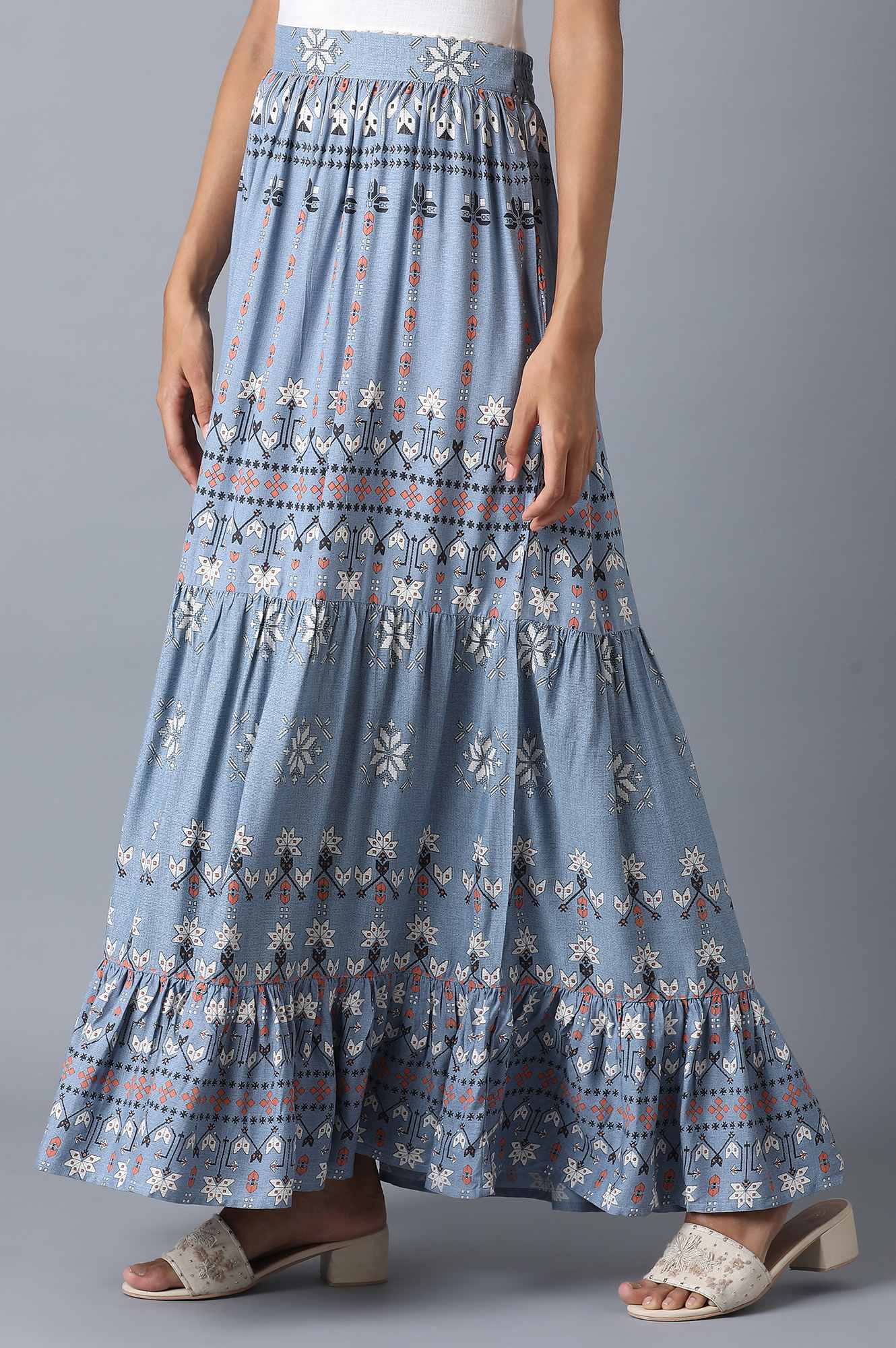 W for Woman Chambray Blue Tiered Skirt