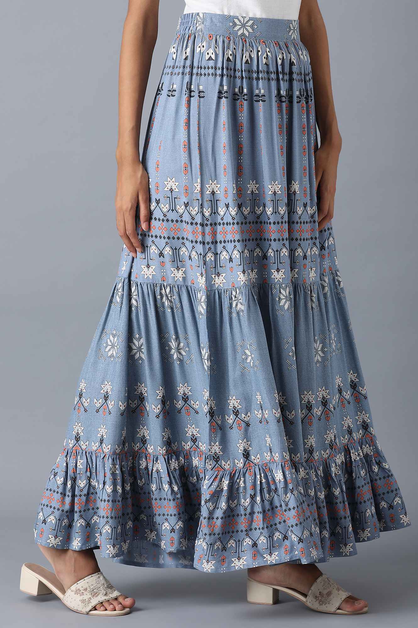 W for Woman Chambray Blue Tiered Skirt