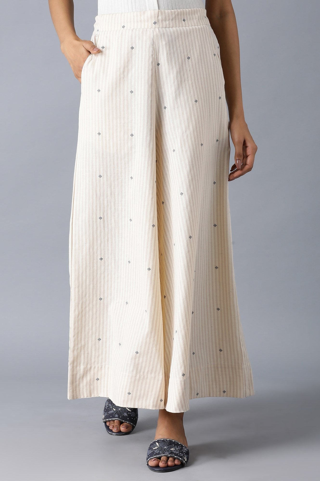 W for Woman Beige Printed Flared Pants