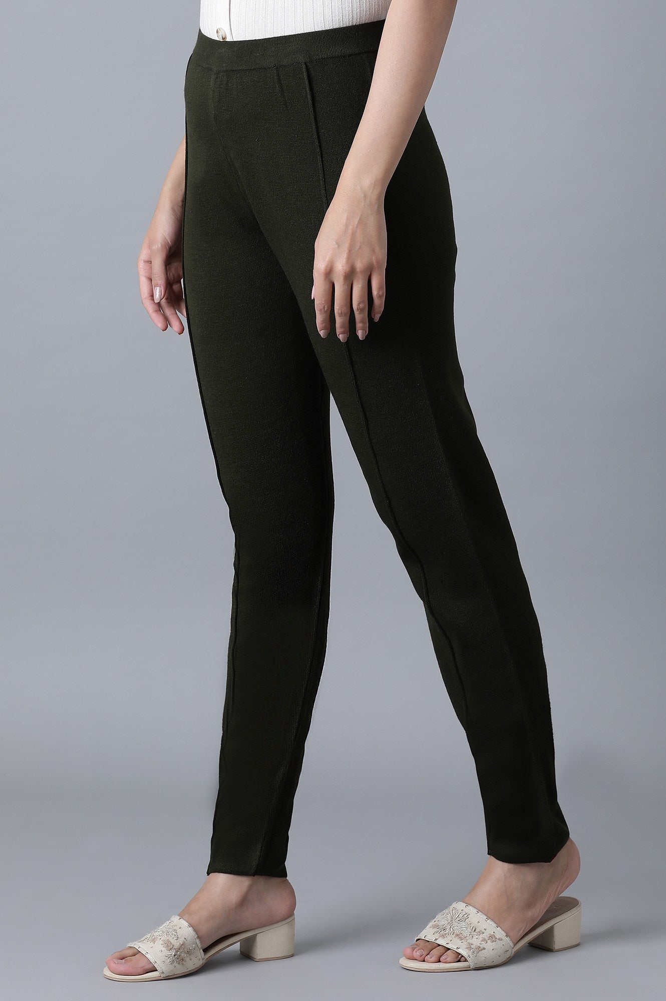 W for Woman Olive Green Pintuck Leggings