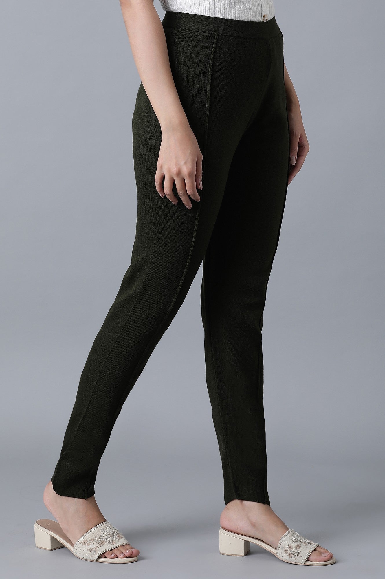 W for Woman Olive Green Pintuck Leggings