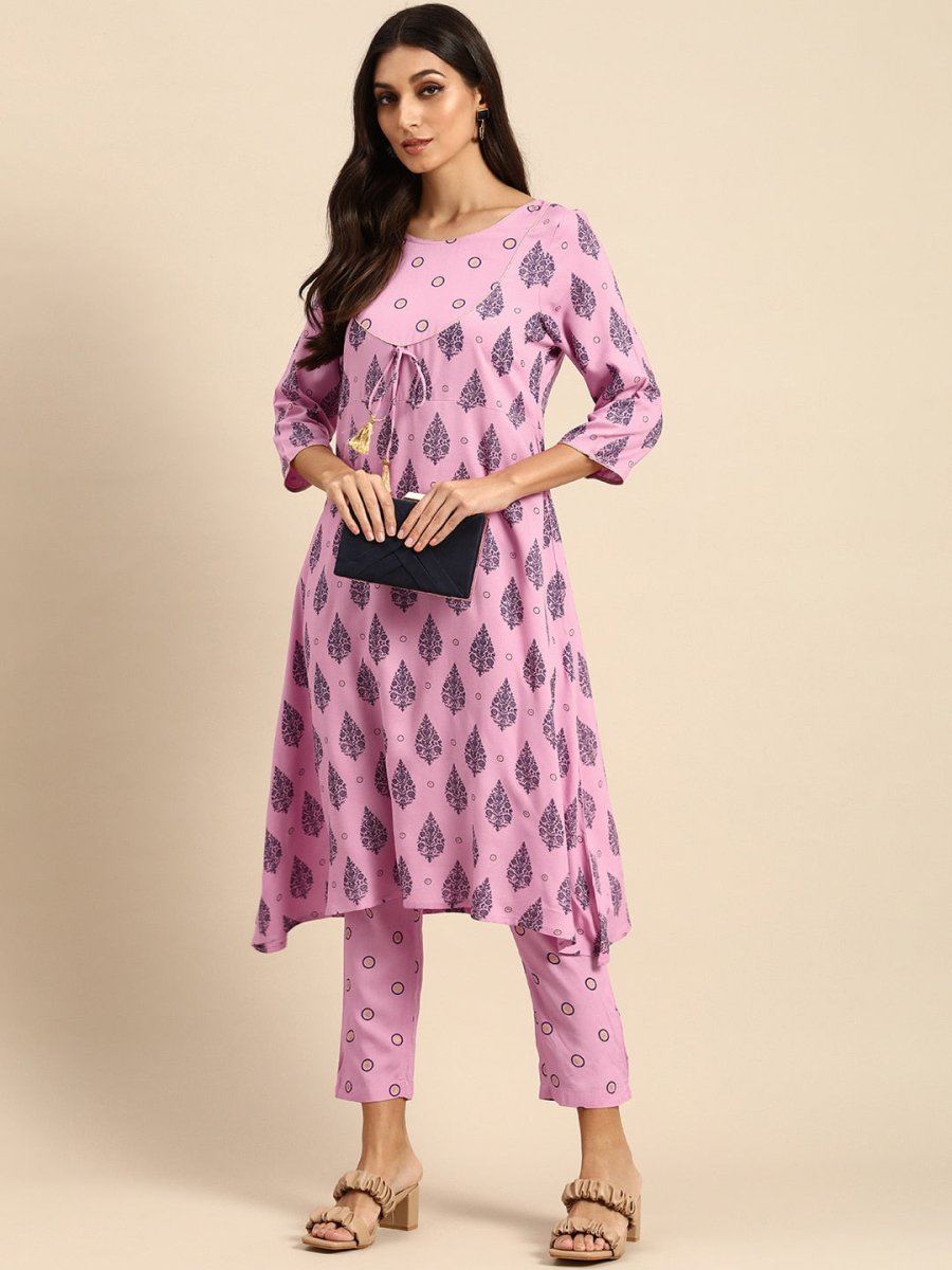 All About You Women Pink Ethnic Motifs Printed Empire Kurta with Trousers
