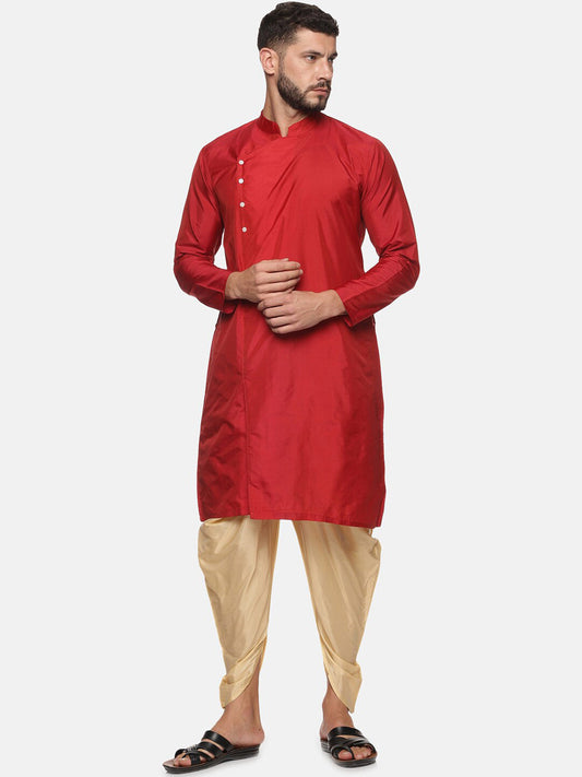 Sethukrishna Men Maroon Angrakha Kurta with Dhoti Pants