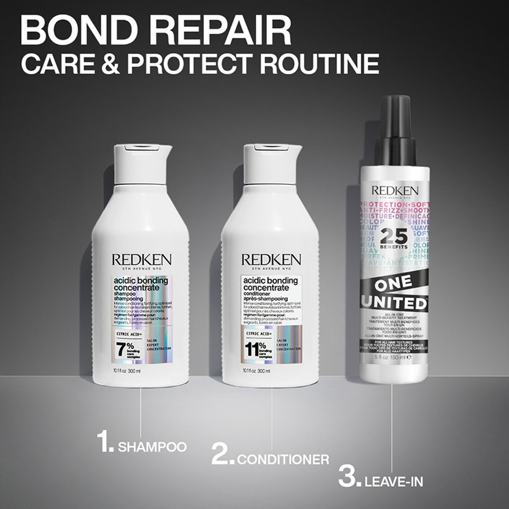 Redken Hair Protect Combo - Acidic Bonding Concentrate Shampoo, Conditioner & One United
