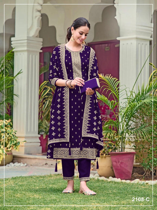 Anaita Violet Fox Georgette Suit with Embroidery & Sequence Work