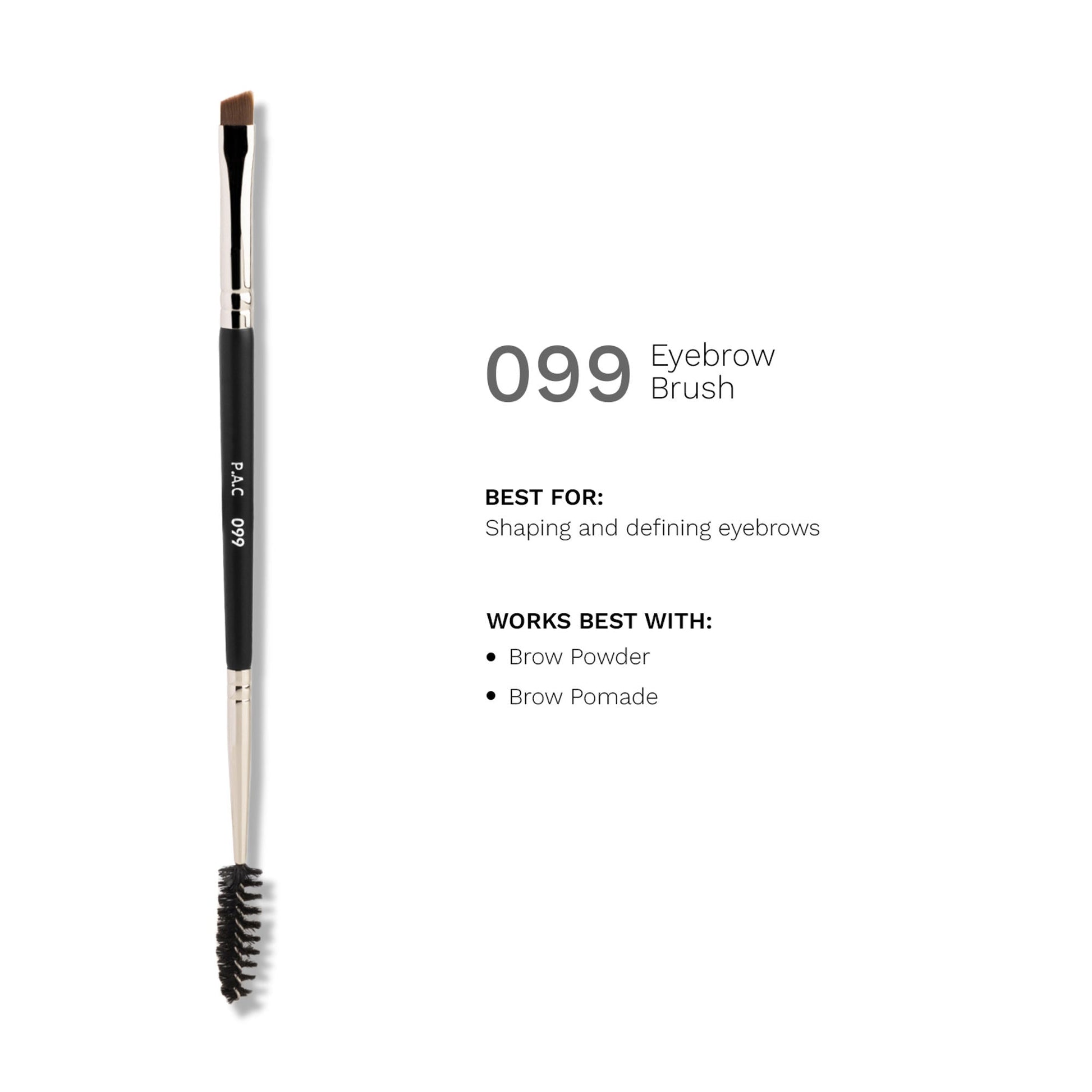 PAC Studio Eyebrow Brush 099 -Angular Eyebrow Brush with Spoolie, Precise Tip for Filling & Sculpting Brows
