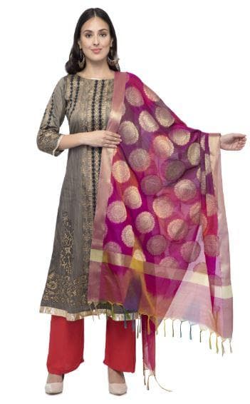 A R Silk Women's Vanarsi Silk Zari Embroidery Fancy Dupatta Multi Colours | Grab2Buy