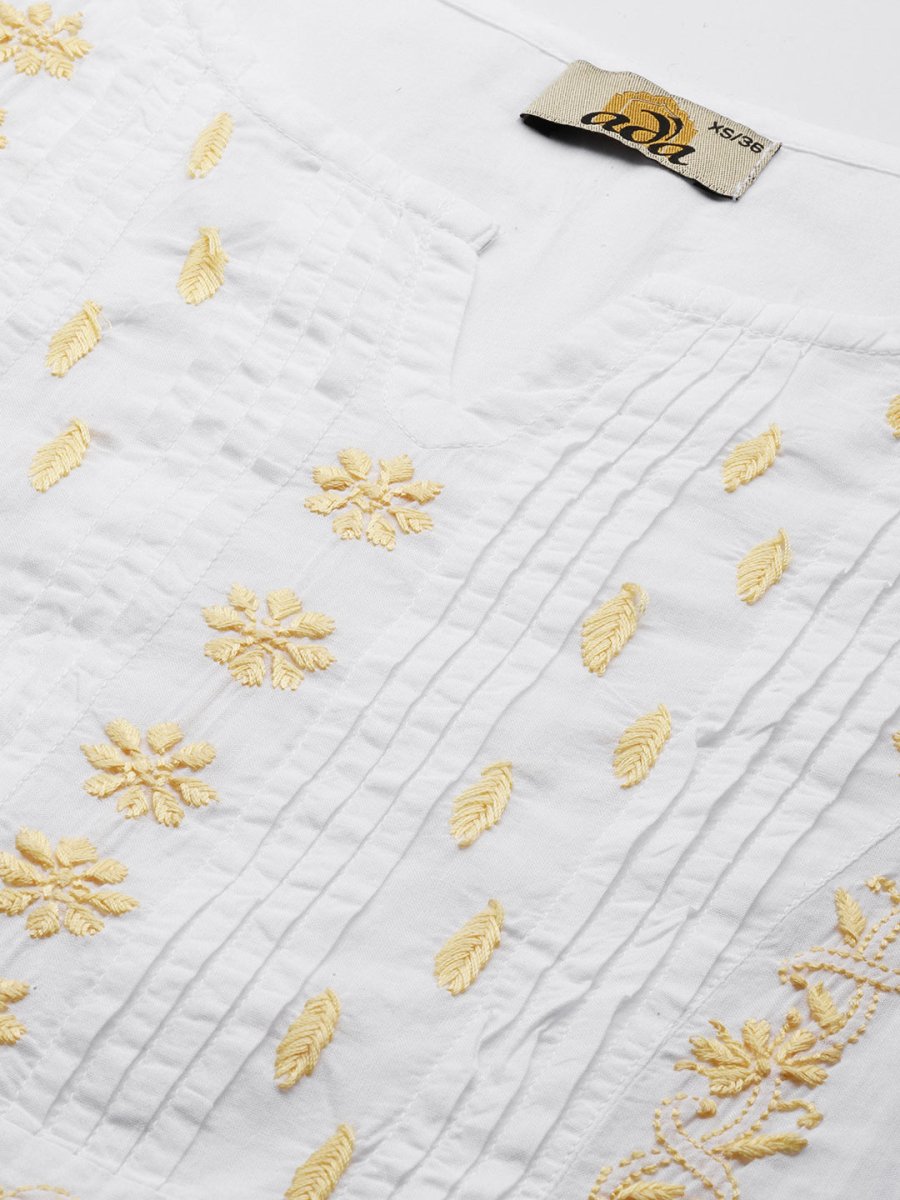 ADA Ethnic Motifs Chikankari Embroidered Cotton Kurta 
