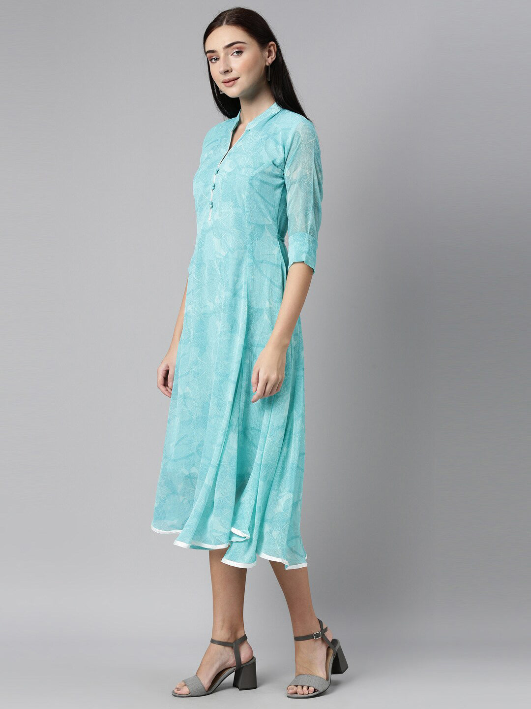 Souchii Women Floral Chiffon A-Line Midi Dress 