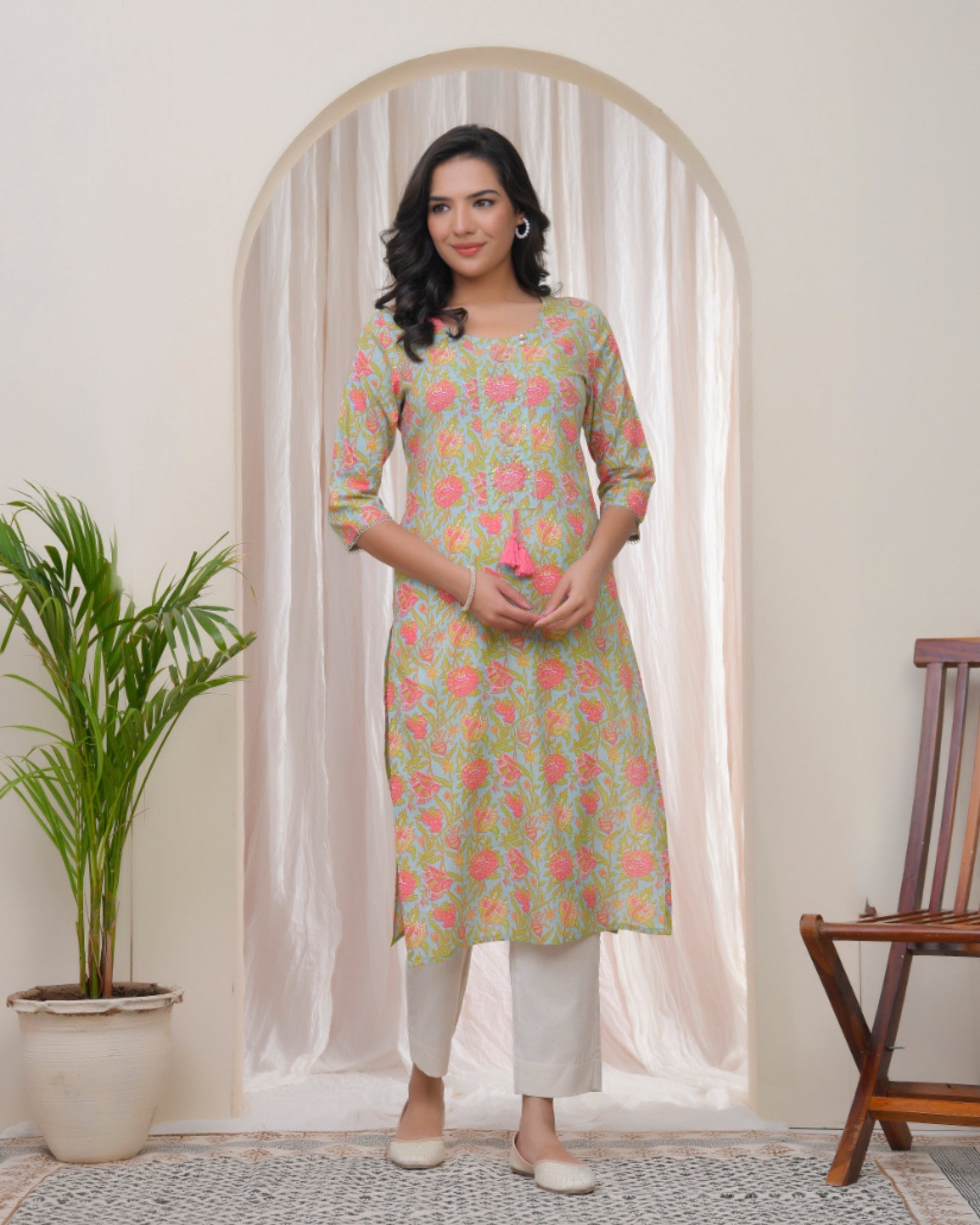 Vaasva Women Multi Cotton Printed Straight Kurti | Grab2Buy