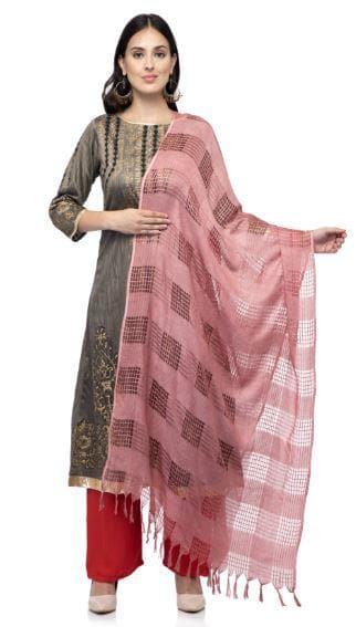 A R Silk Women's Cotton Window Check Rose Pink Regular Dupatta | Grab2Buy