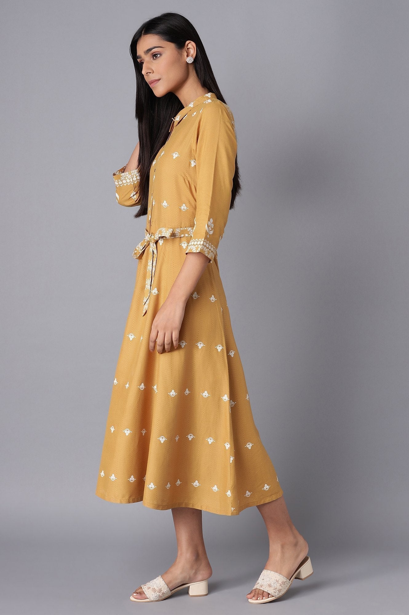 W for Woman Yellow Flared Panelled Dress  Grab2Buy WforWoman Grab2Buy