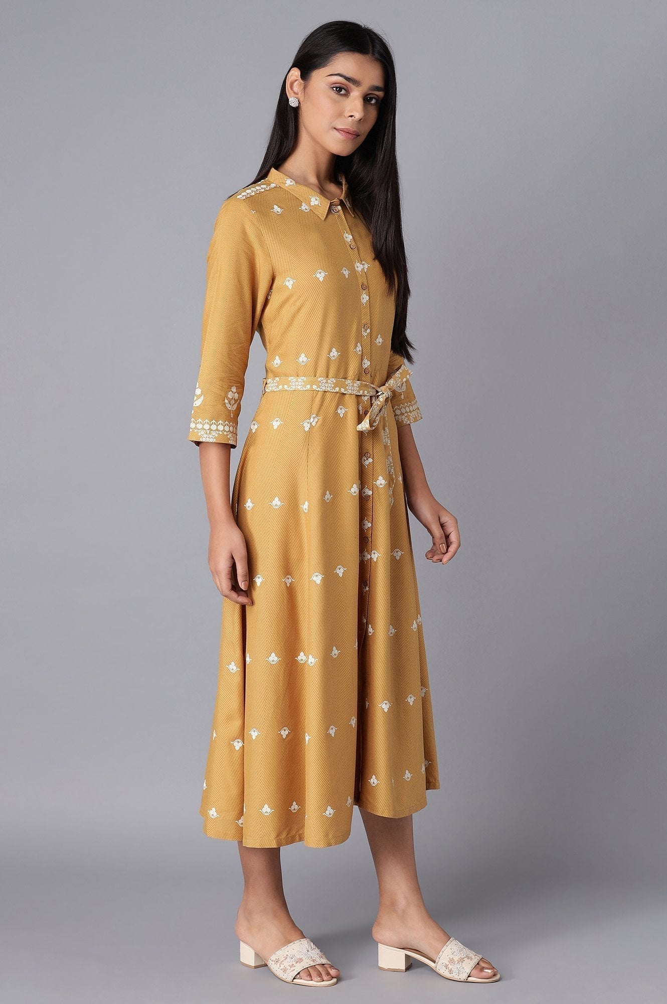 W for Woman Yellow Flared Panelled Dress  Grab2Buy WforWoman Grab2Buy