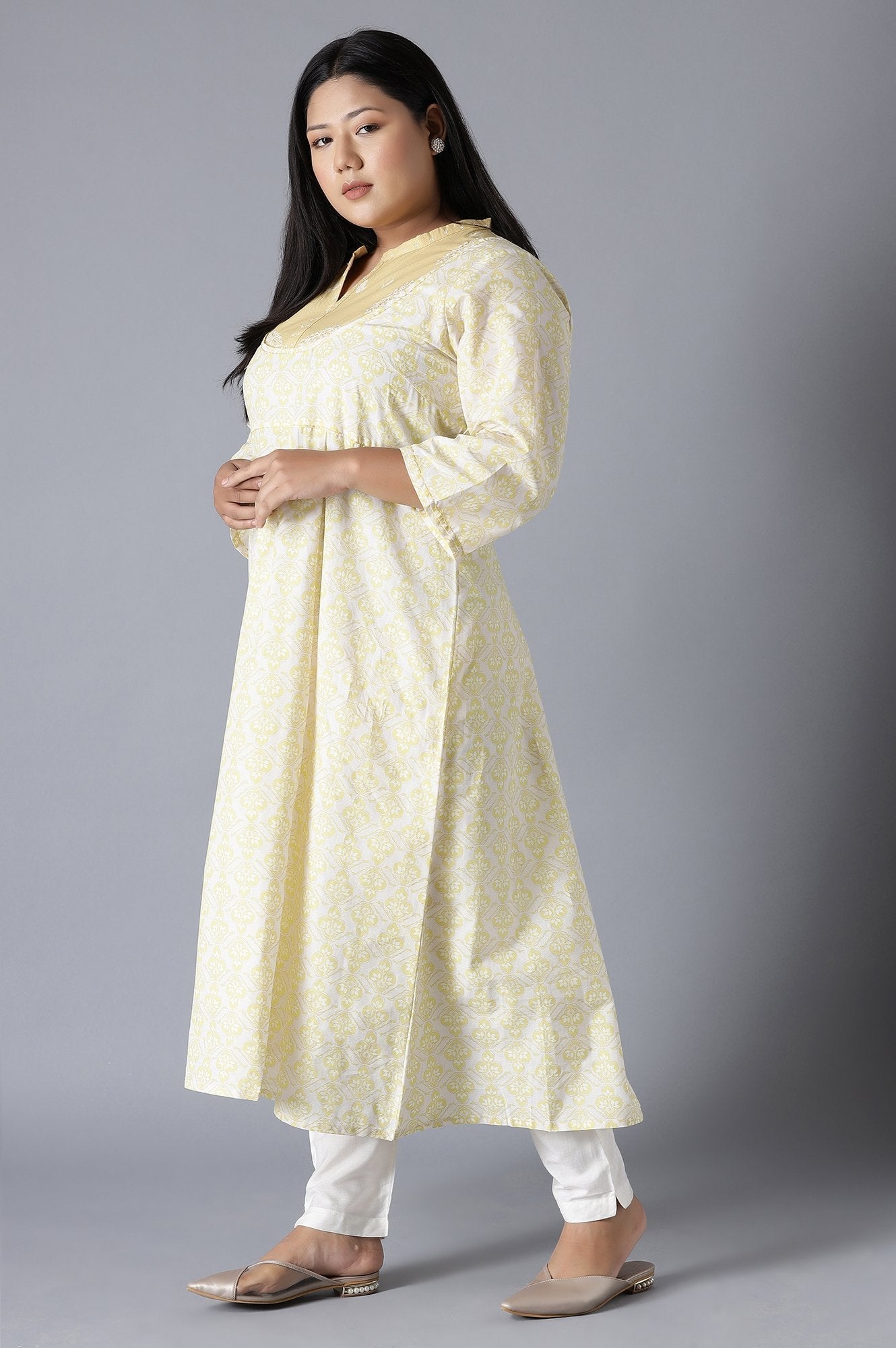 W for Woman Pale Yellow Long Dress with Embroidery
