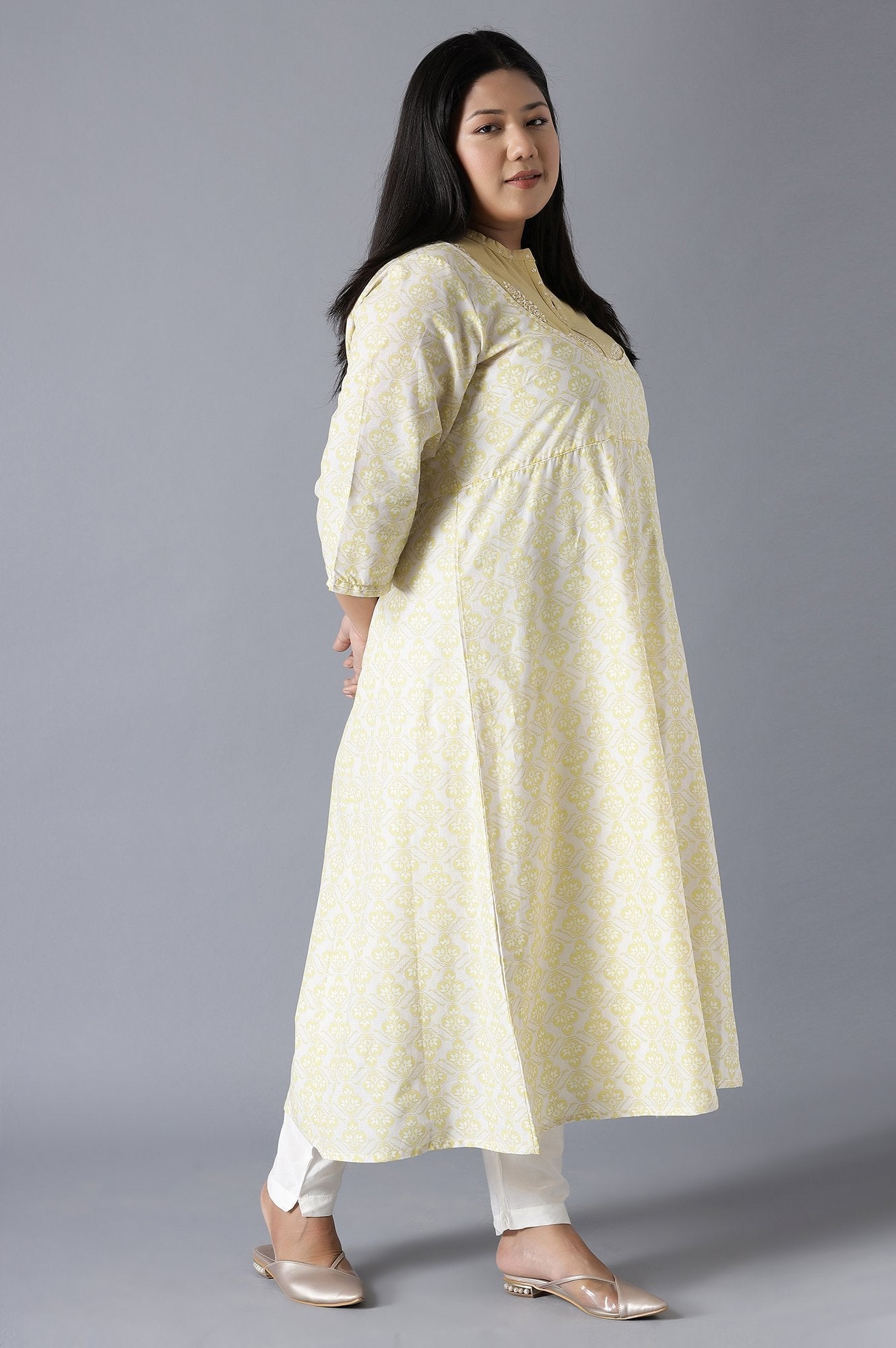 W for Woman Pale Yellow Long Dress with Embroidery