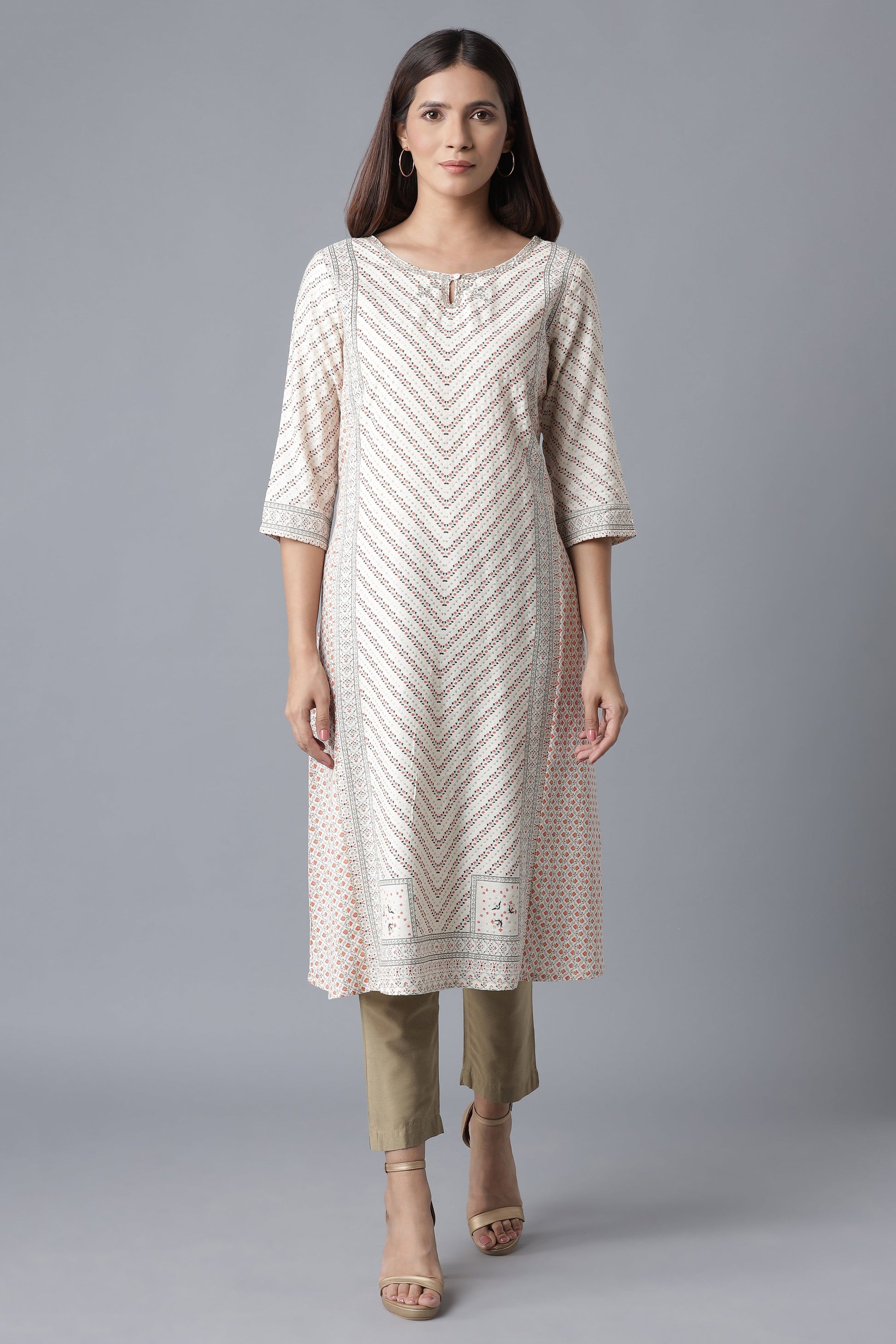 W for Woman Ecru Embroidered A-line kurta