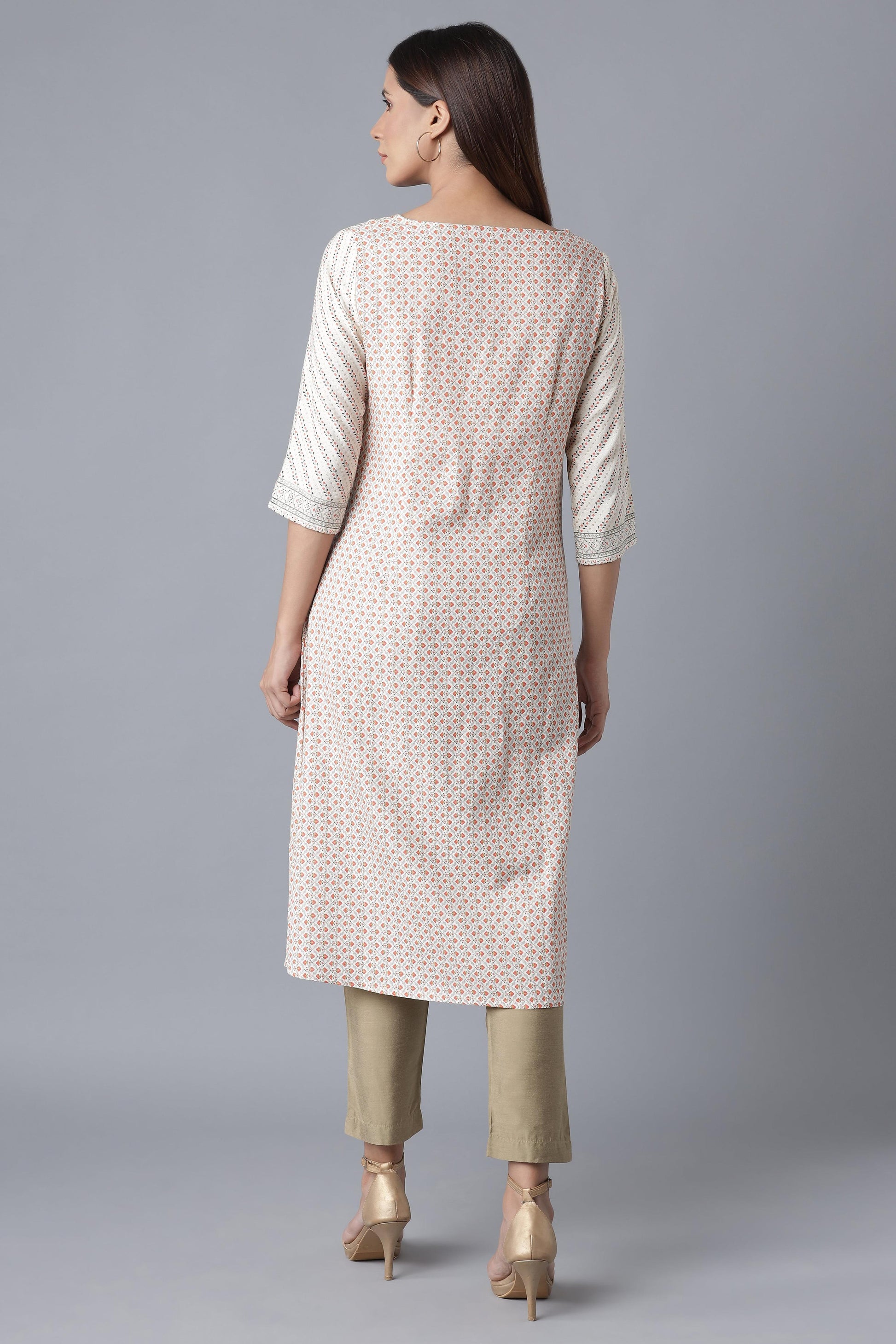 W for Woman Ecru Embroidered A-line kurta