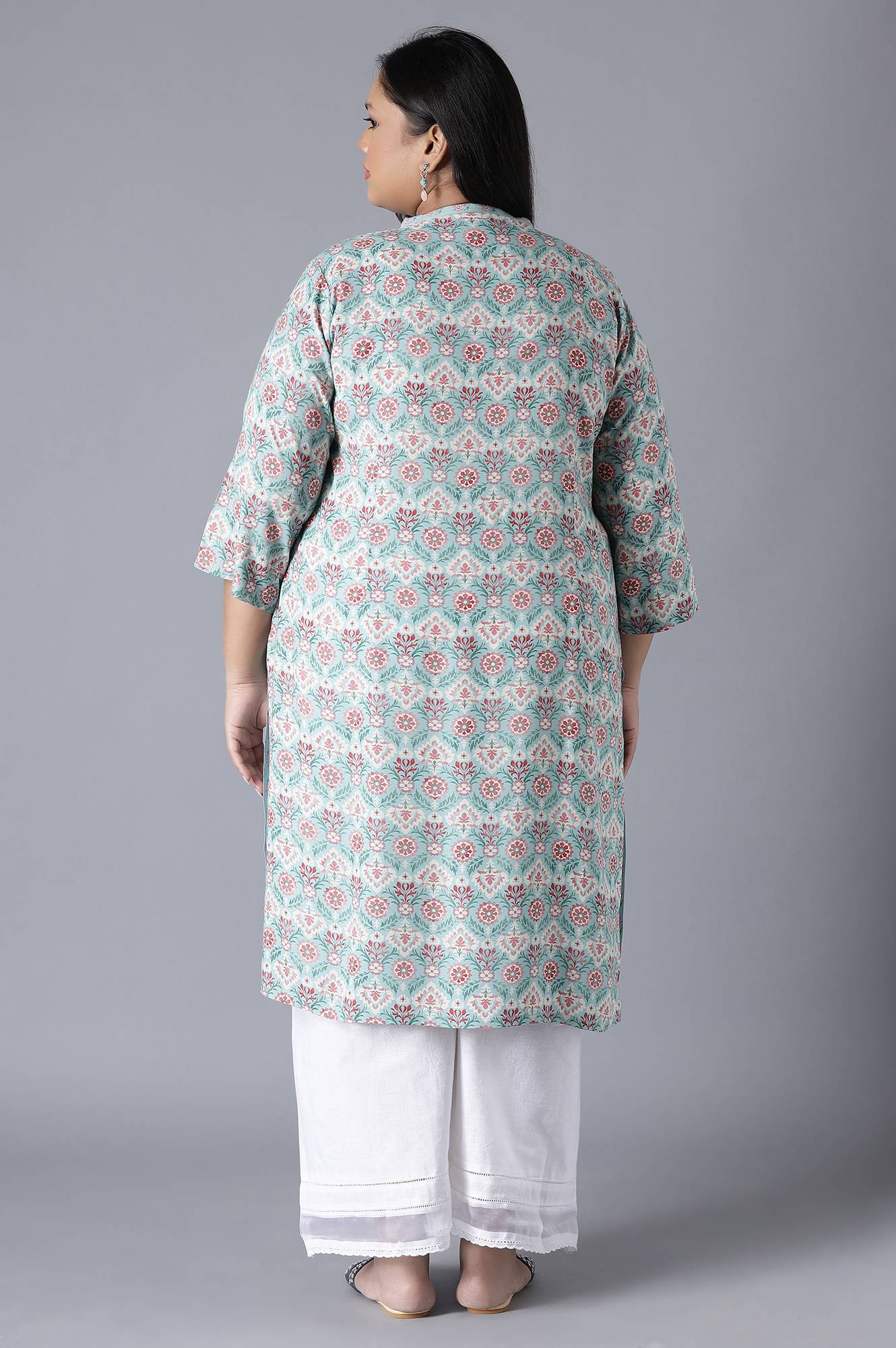 W for Woman Blue Printed Button Down kurta