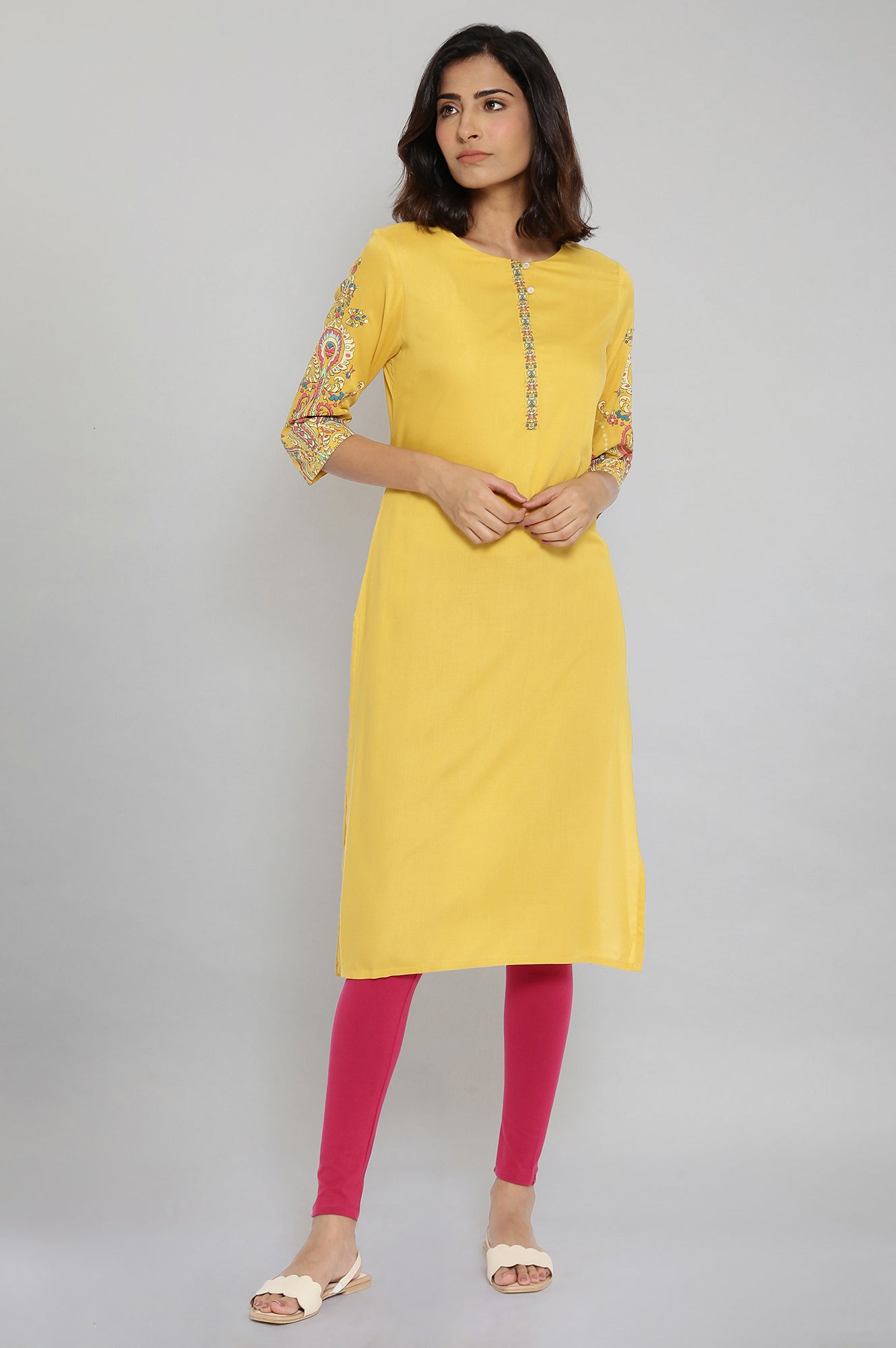 W for Woman Dark Yellow Printed kurta