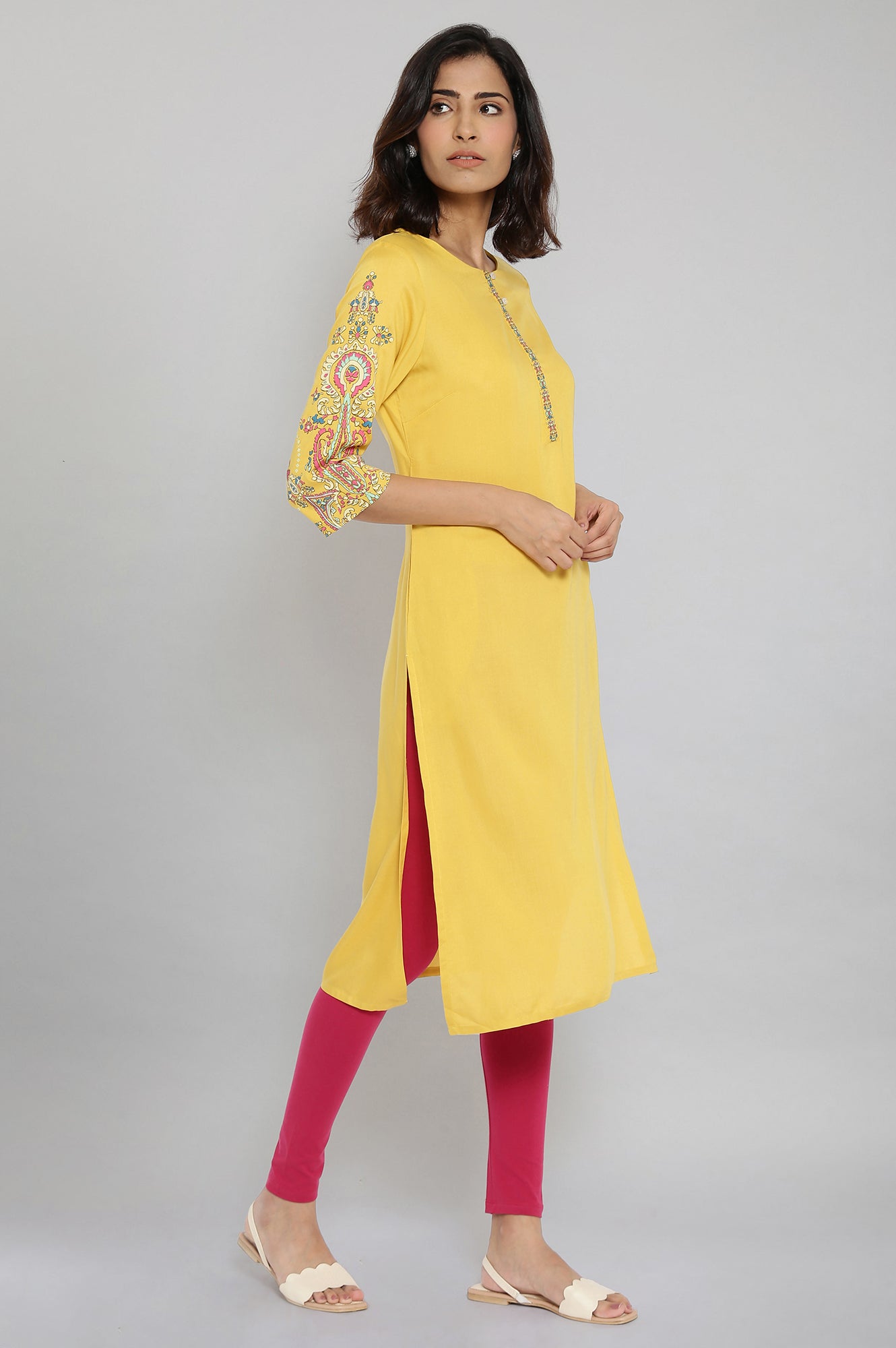 W for Woman Dark Yellow Printed kurta