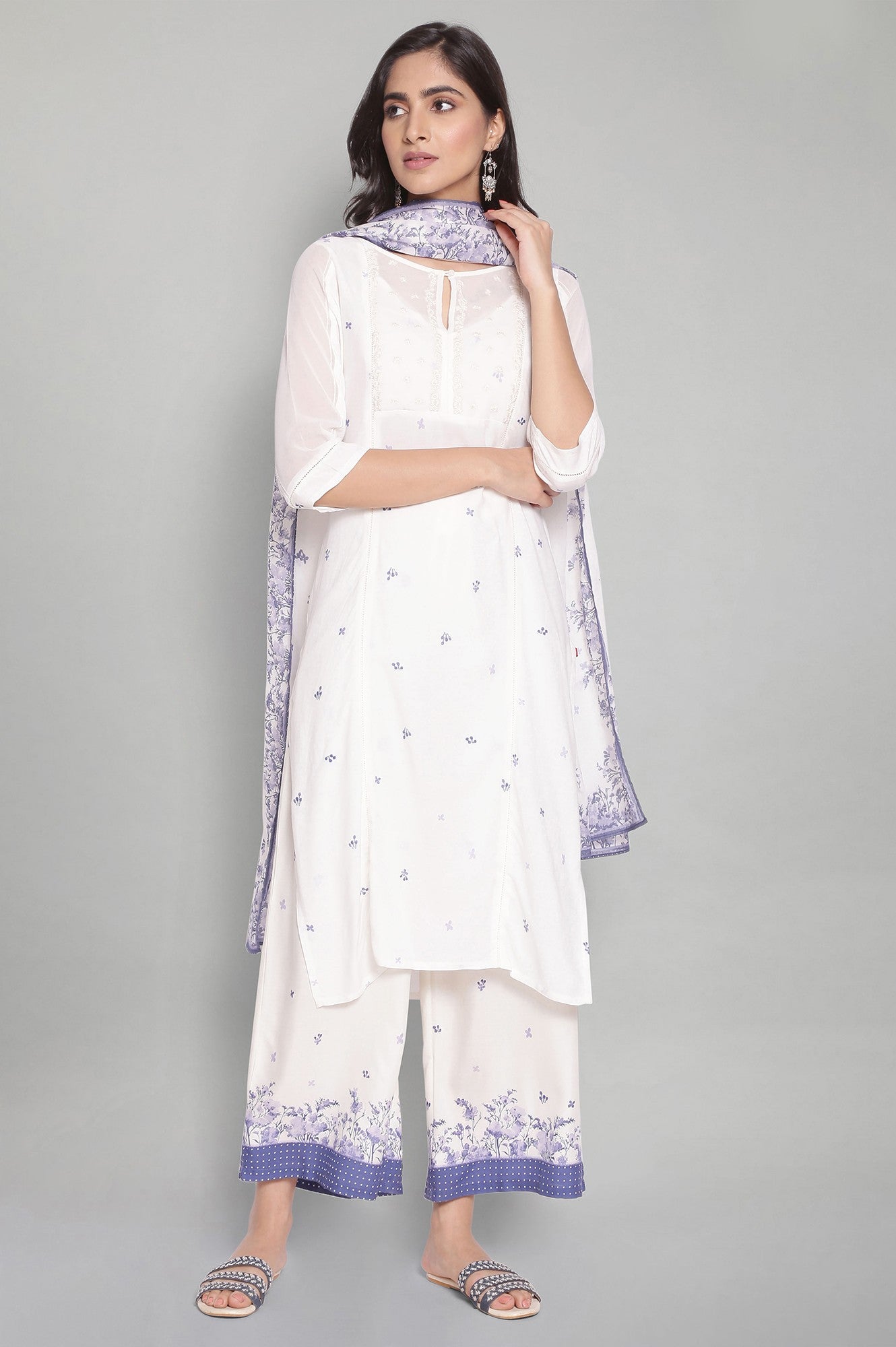 W for Woman Ecru Printed Parallel Pants