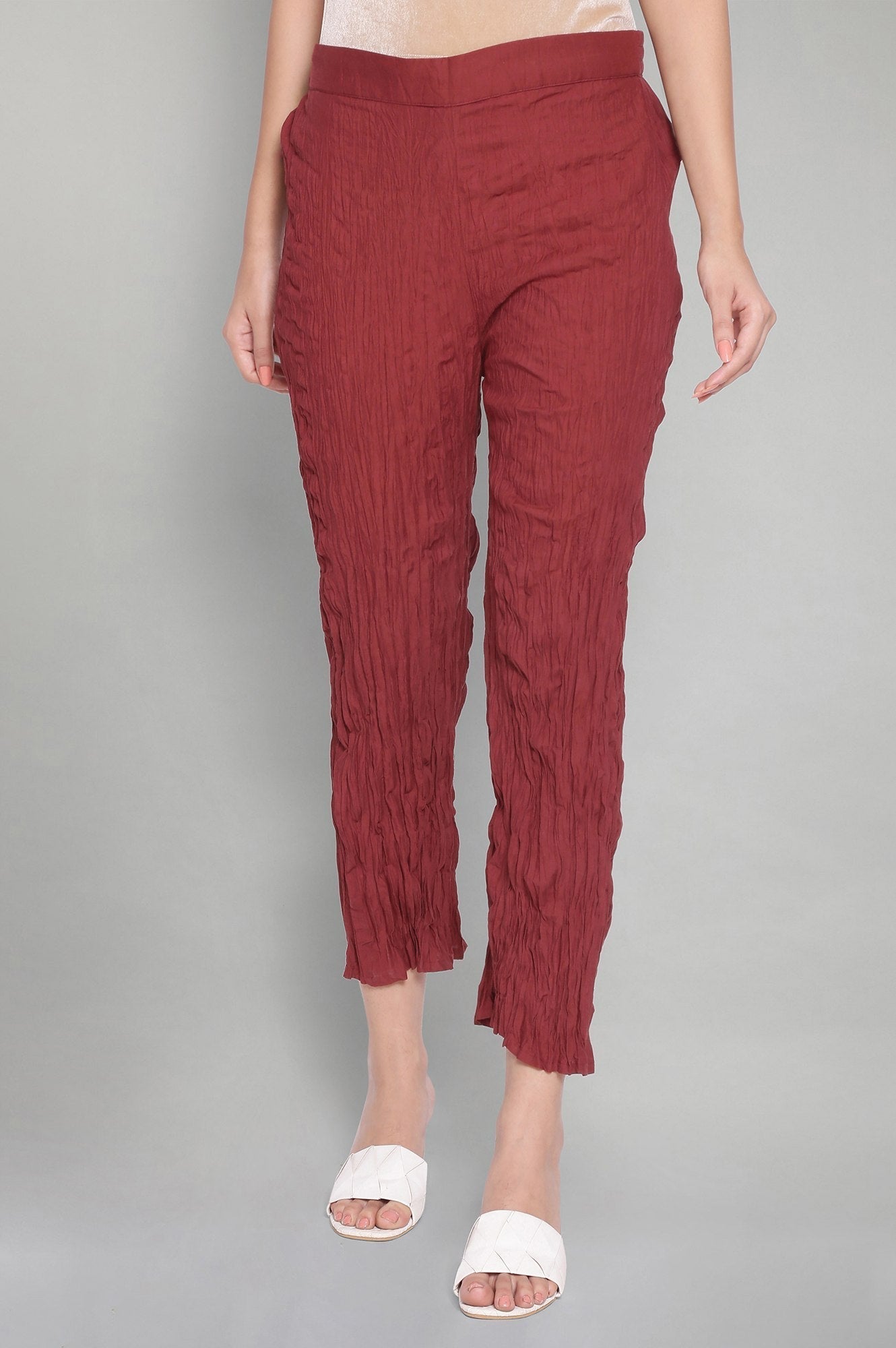 W for Woman Maroon Shells A-line Kurta and Parallel Pant Set