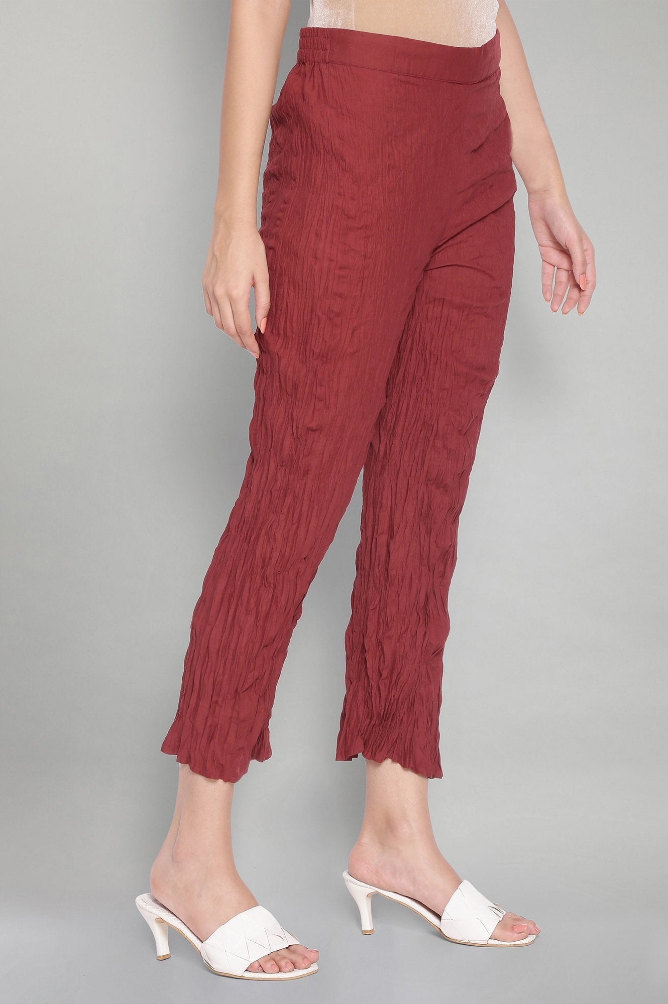 W for Woman Maroon Shells A-line Kurta and Parallel Pant Set