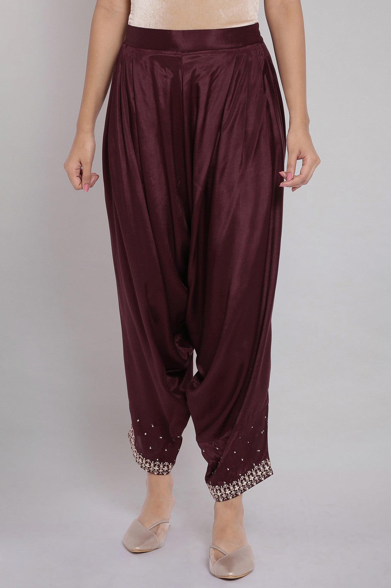 W for Woman Wine Solid Draped Pants  Grab2Buy WforWoman Grab2Buy
