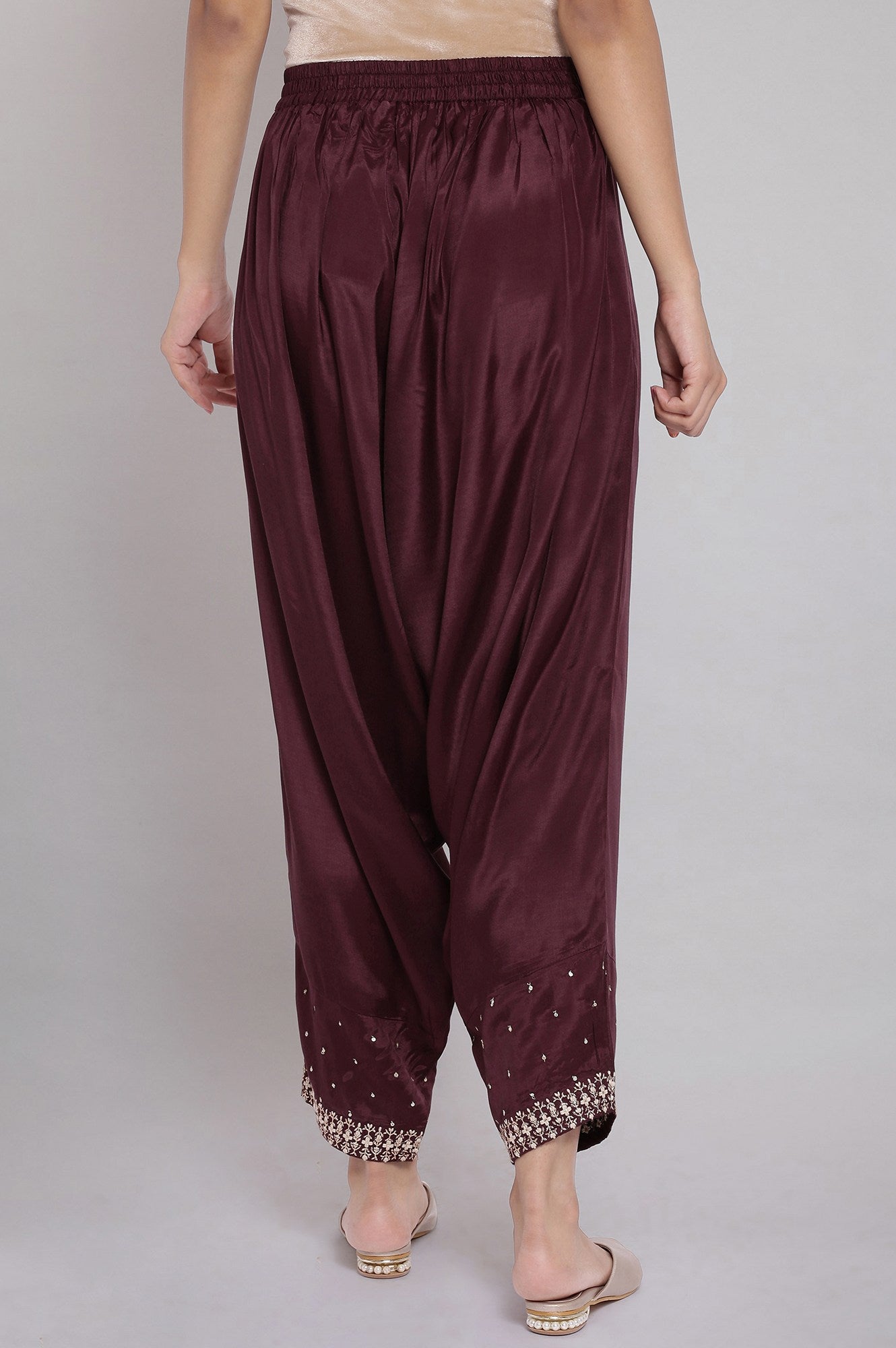W for Woman Wine Solid Draped Pants  Grab2Buy WforWoman Grab2Buy