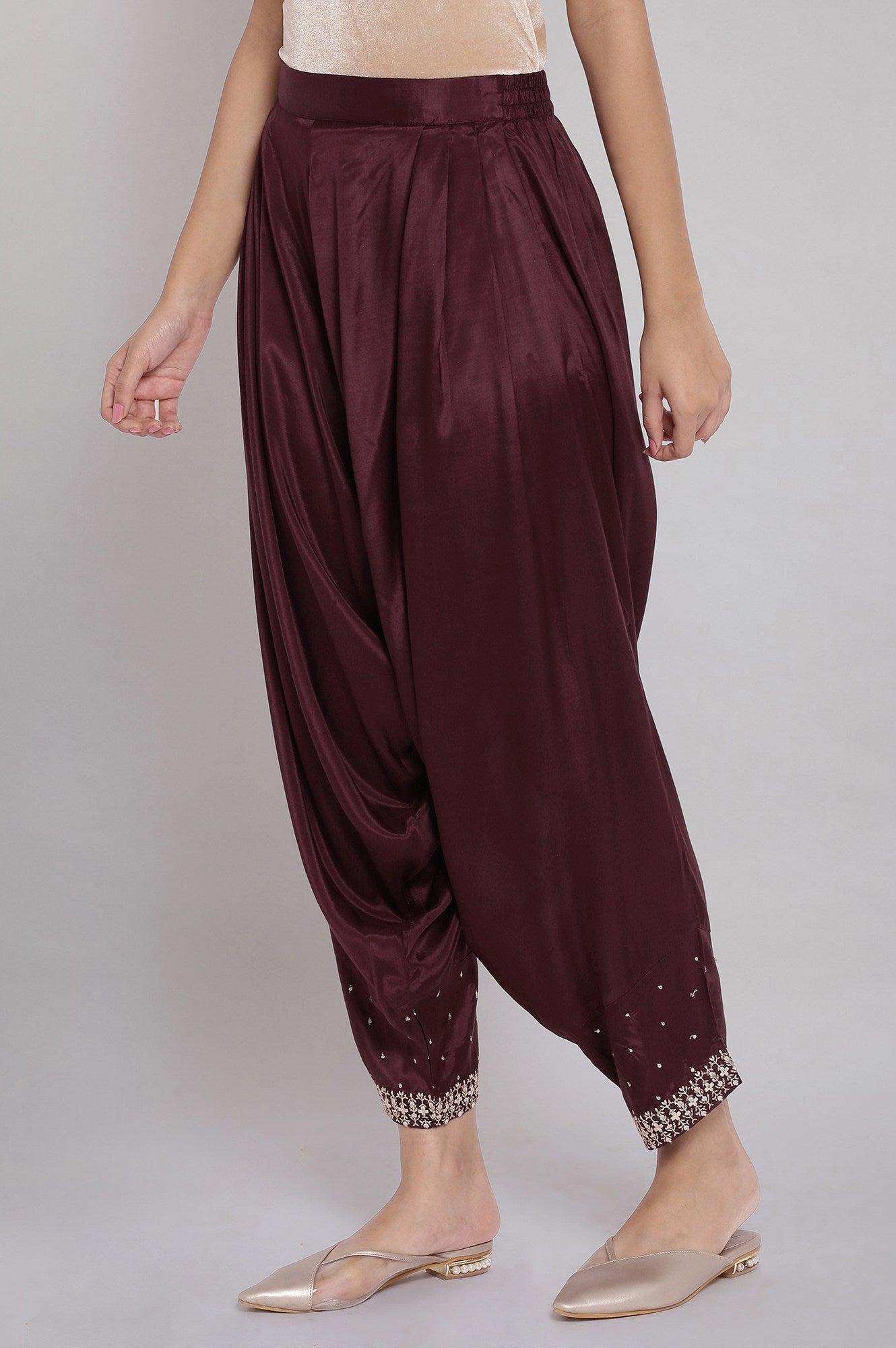 W for Woman Wine Solid Draped Pants  Grab2Buy WforWoman Grab2Buy