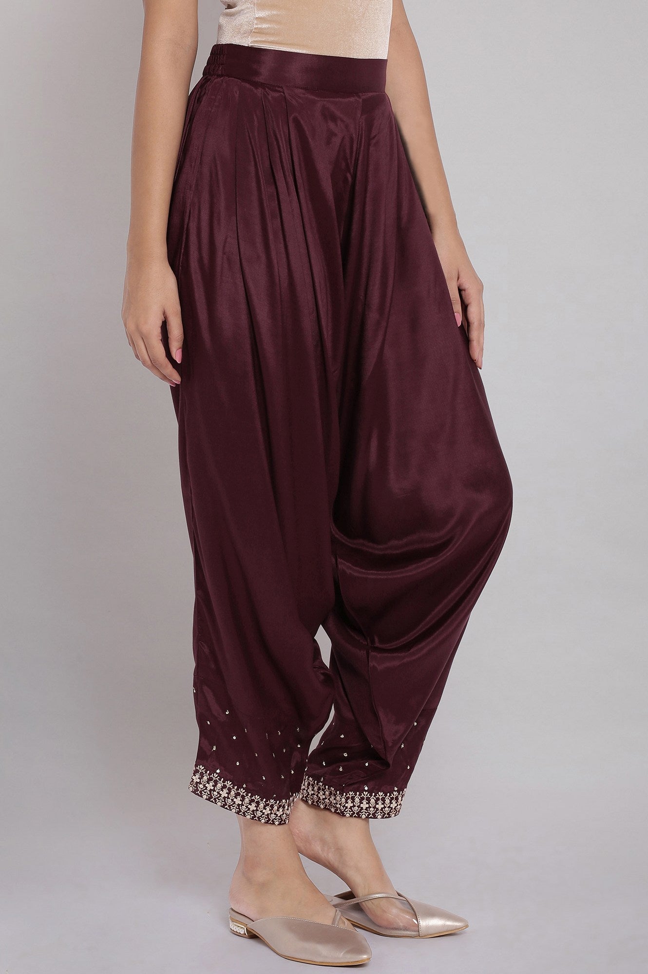 W for Woman Wine Solid Draped Pants  Grab2Buy WforWoman Grab2Buy